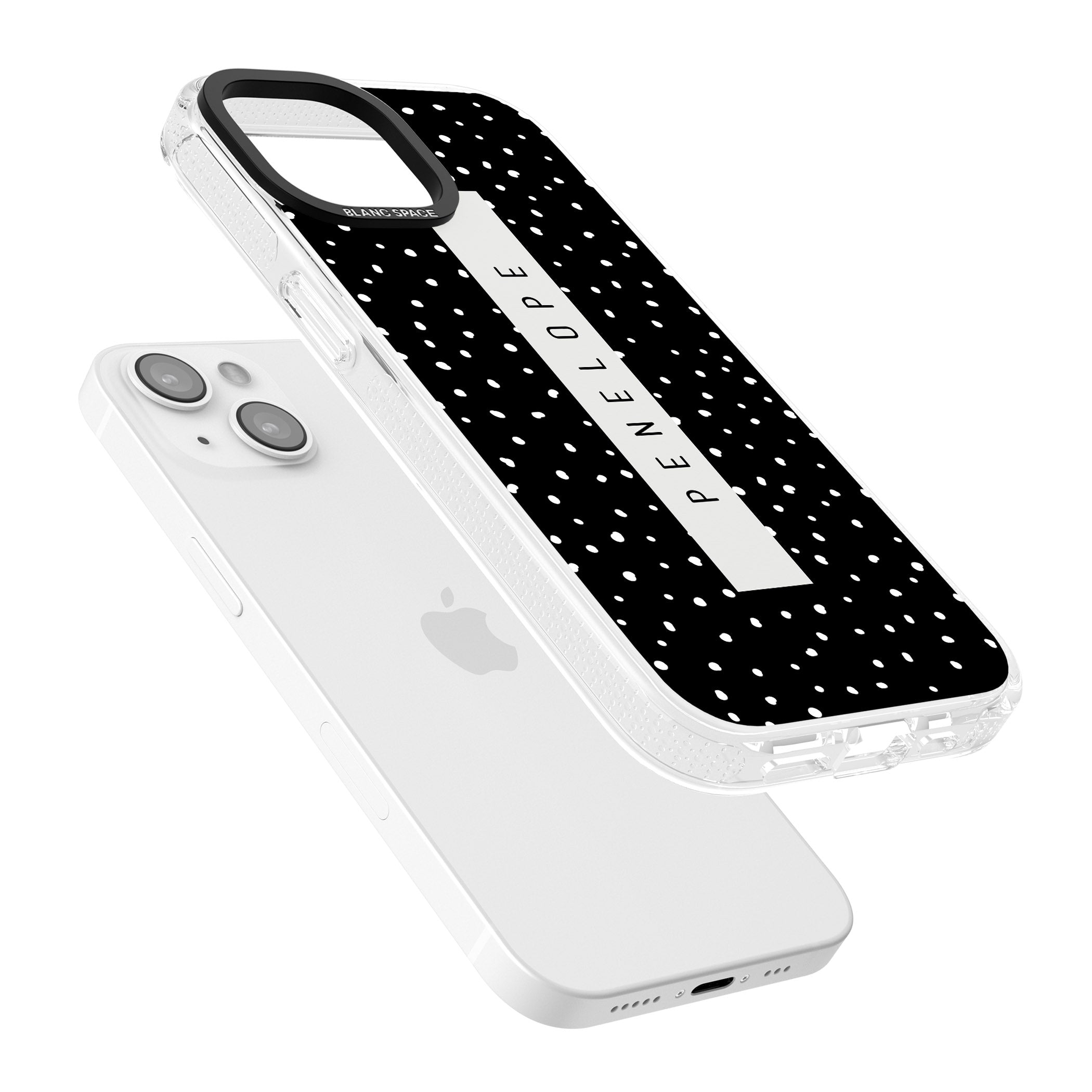 Personalised Black Dots iPhone 15 / 14 / 13 Clear Case Impact Air - Blanc Space