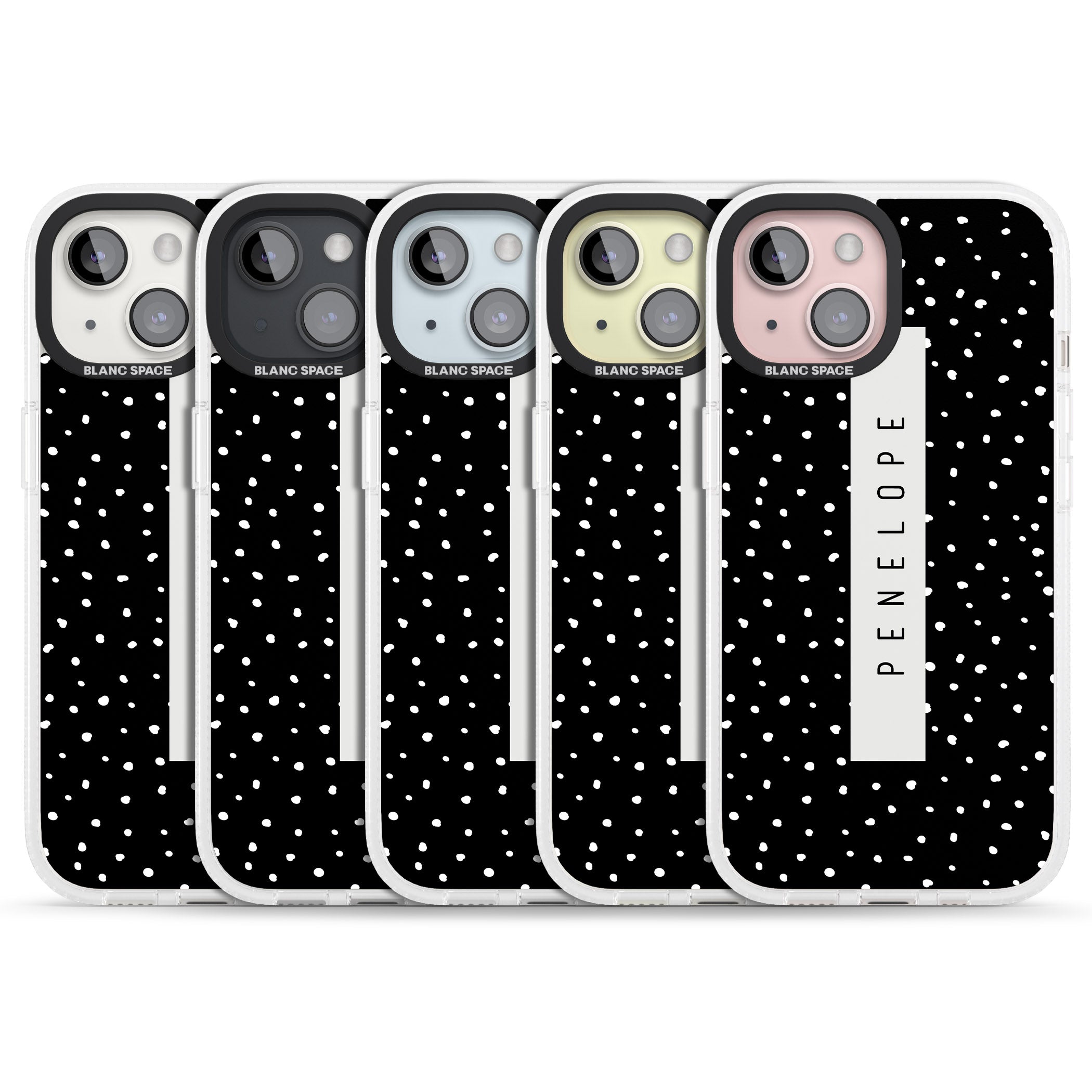 Personalised Black Dots iPhone 15 / 14 / 13 Clear Case Impact Air - Blanc Space
