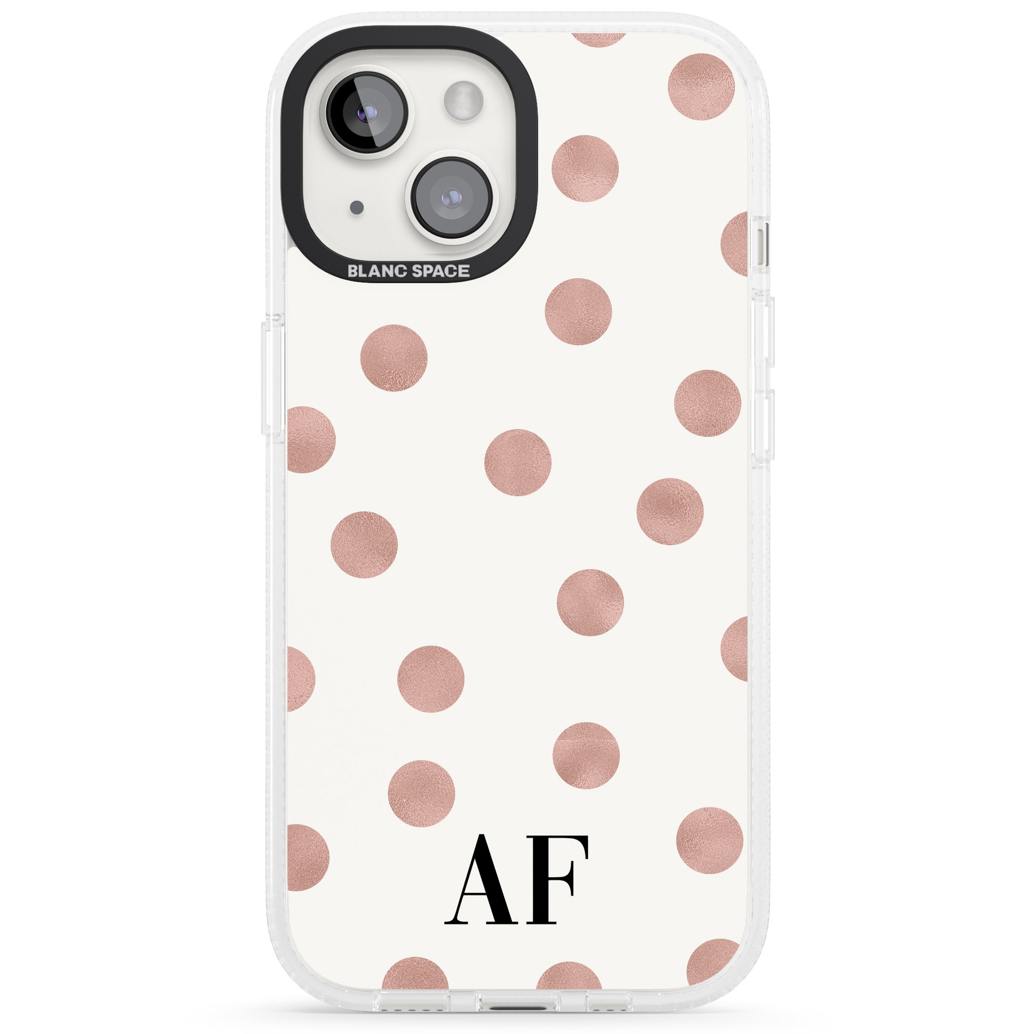 Personalised Initials & Dots iPhone 15 / 14 / 13 Clear Case Impact Air - Blanc Space