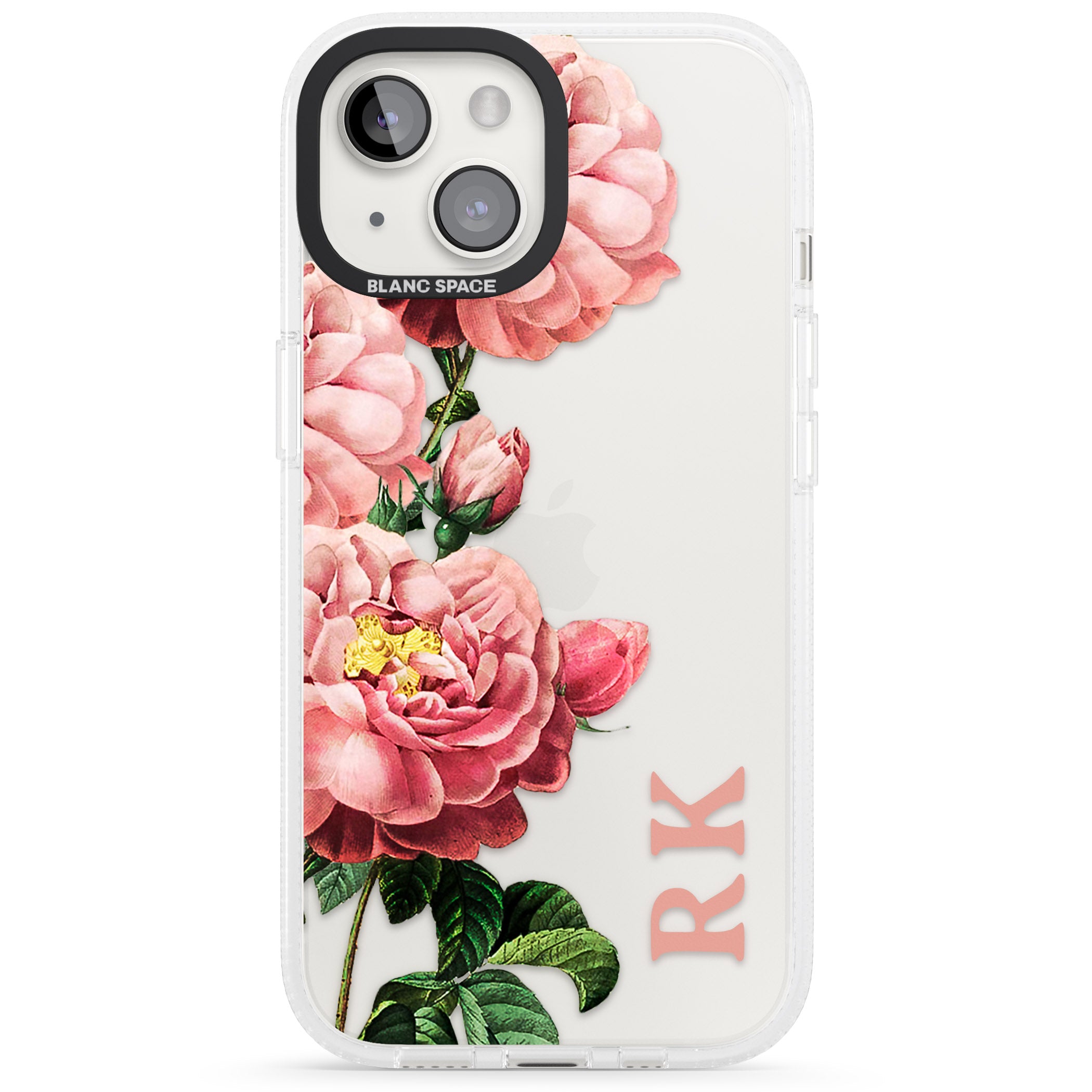 Personalised Clear Vintage Floral Pink Peonies iPhone 15 / 14 / 13 Clear Case Impact Air - Blanc Space