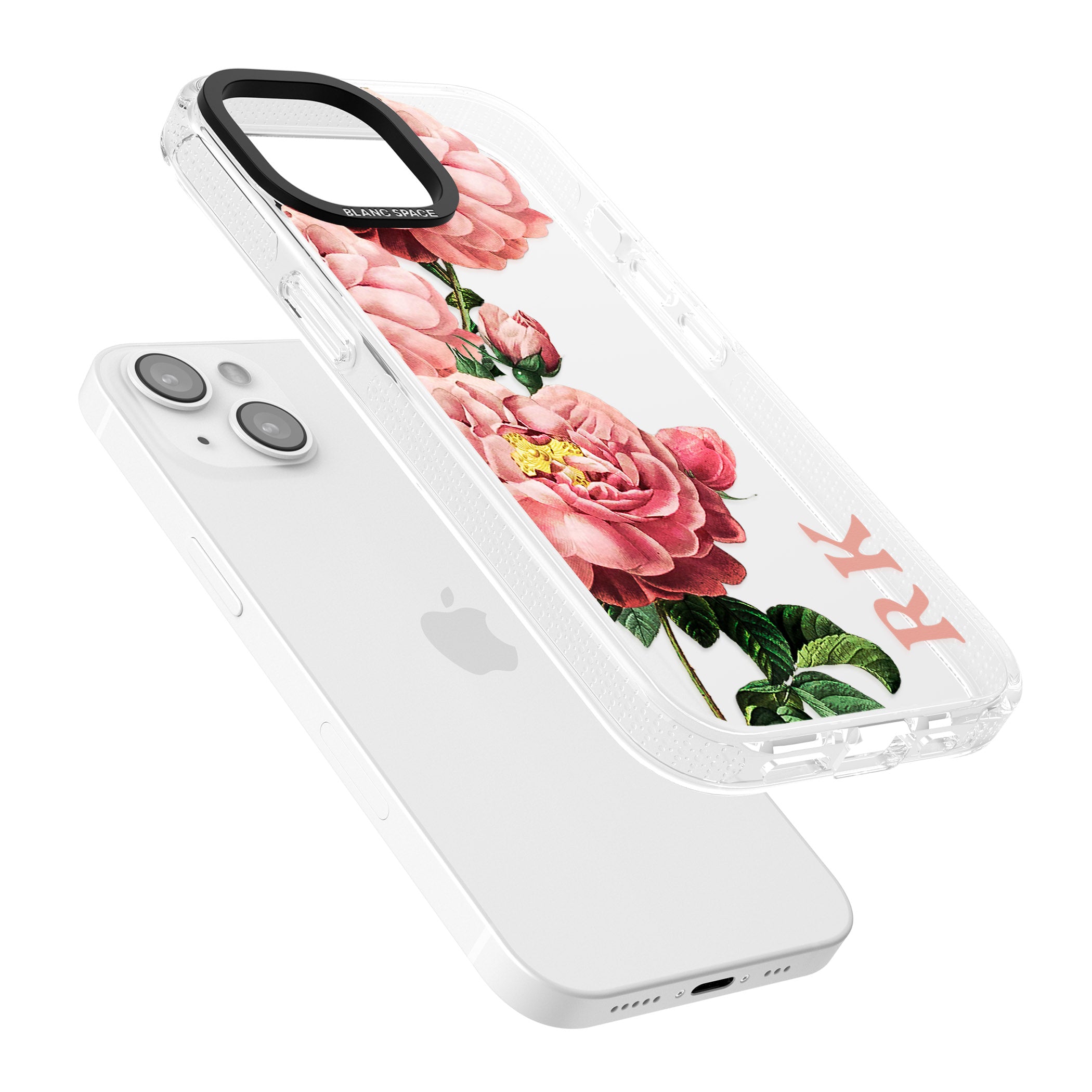 Personalised Clear Vintage Floral Pink Peonies iPhone 15 / 14 / 13 Clear Case Impact Air - Blanc Space