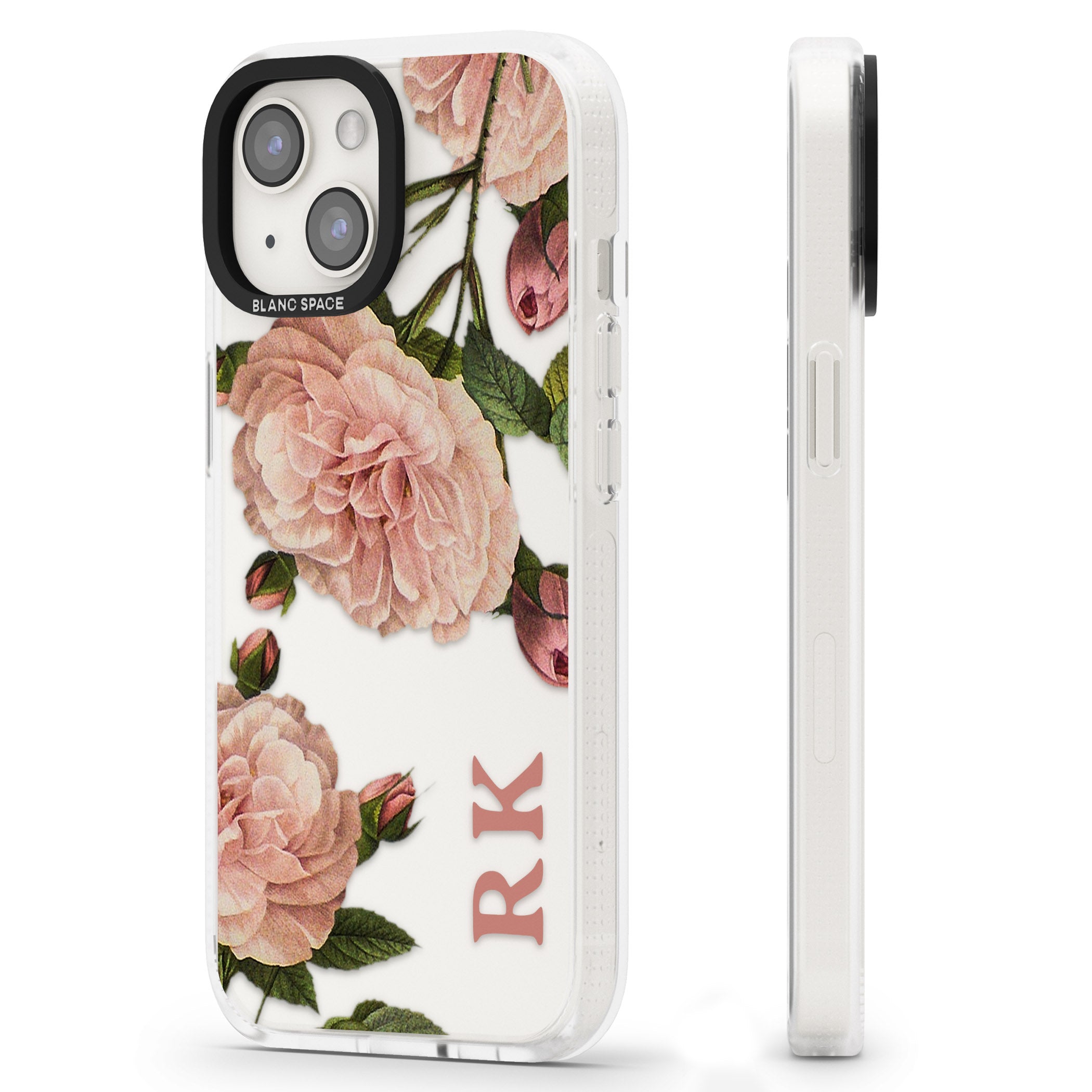 Personalised Clear Vintage Floral Pale Pink Peonies iPhone 15 / 14 / 13 Clear Case Impact Air - Blanc Space
