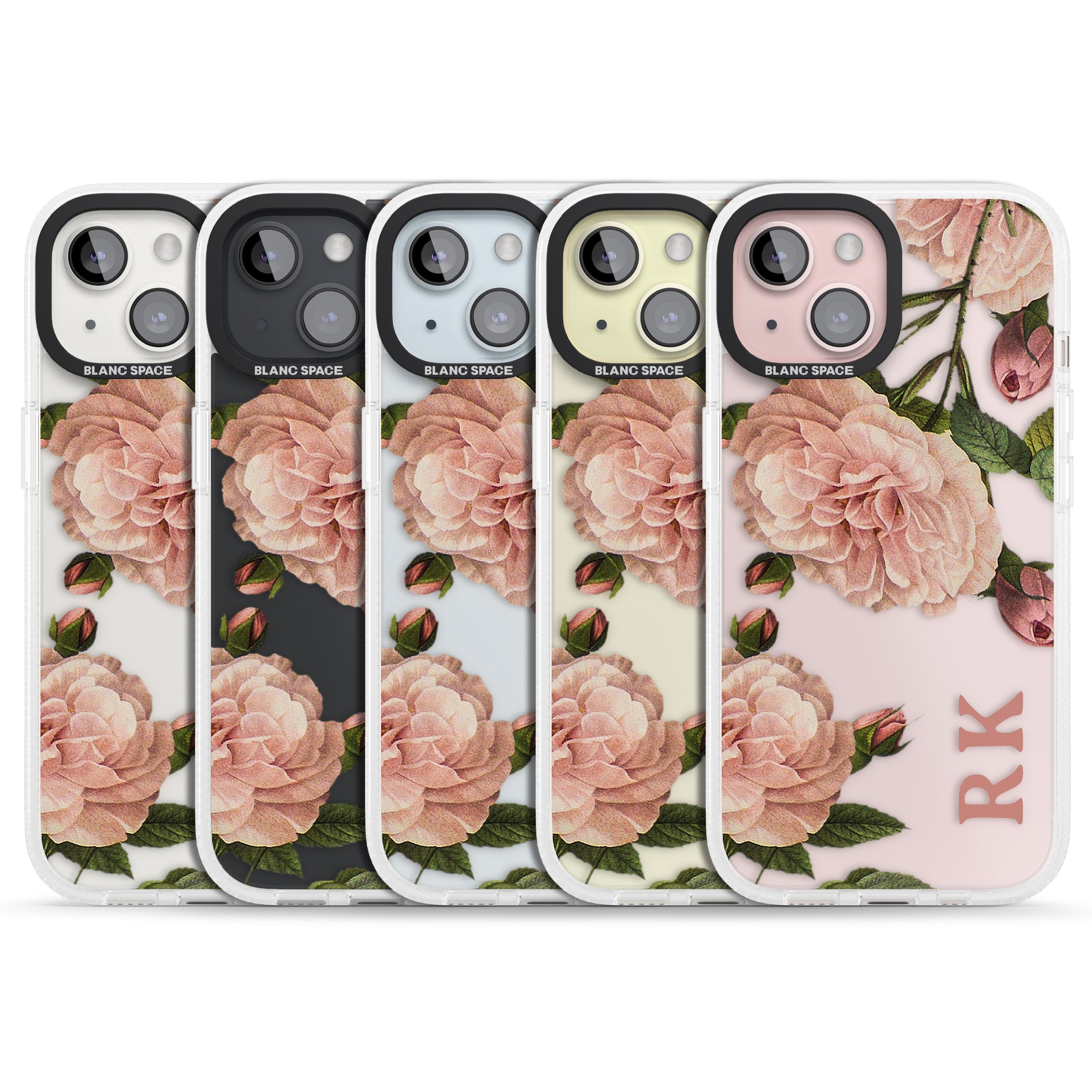 Personalised Clear Vintage Floral Pale Pink Peonies iPhone 15 / 14 / 13 Clear Case Impact Air - Blanc Space