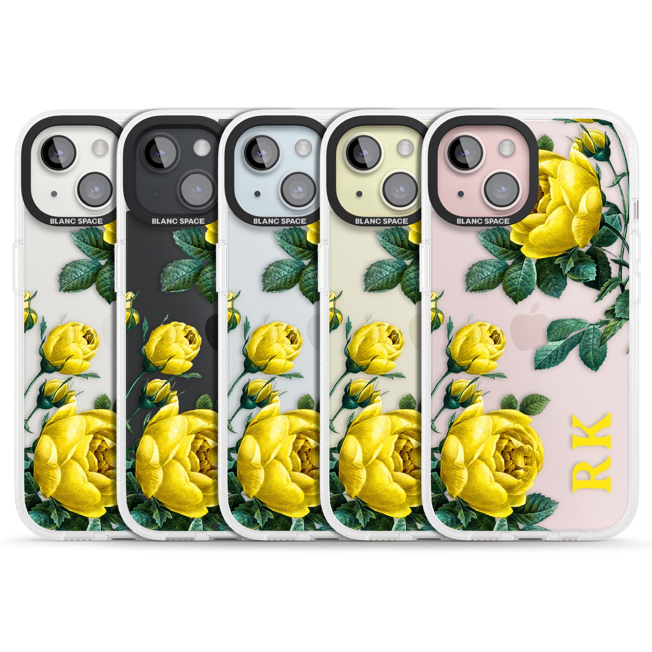 Personalised Clear Vintage Floral Yellow Roses iPhone 15 / 14 / 13 Clear Case Impact Air - Blanc Space
