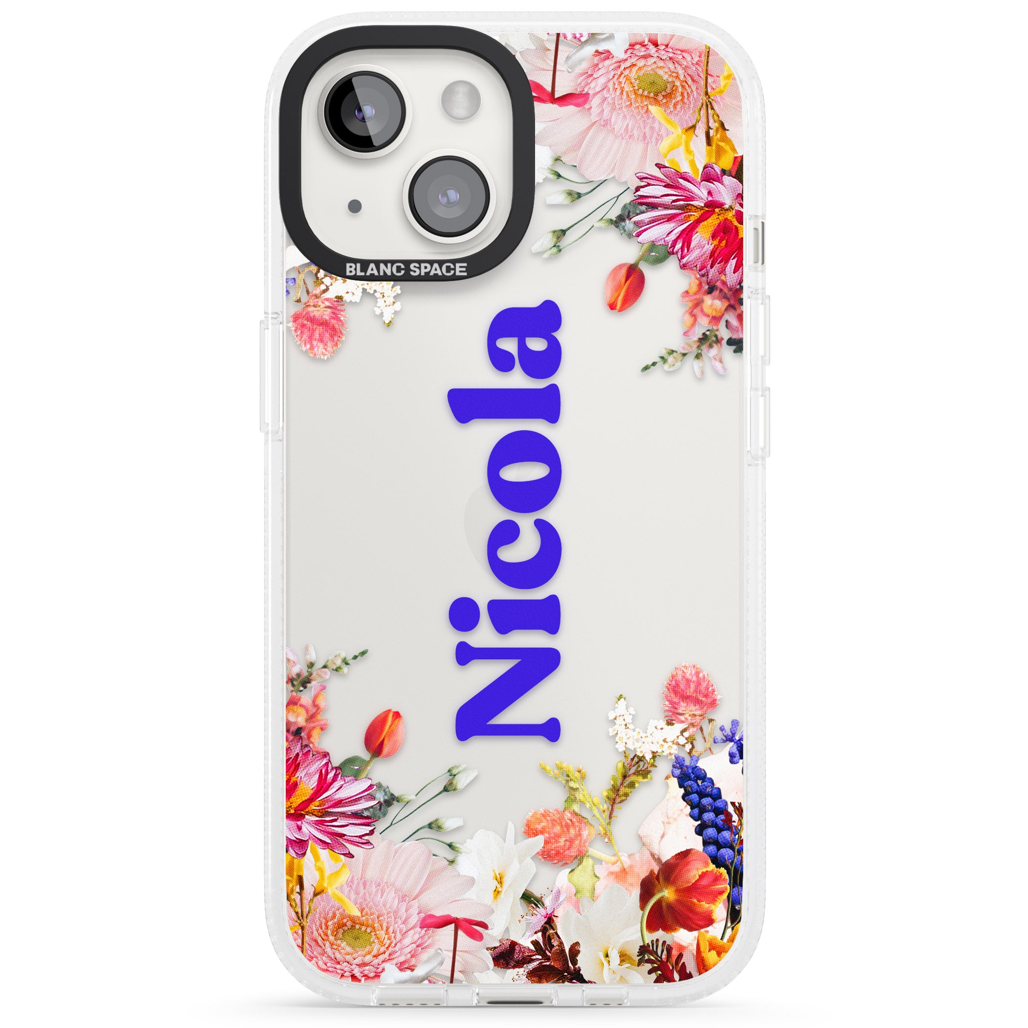 Personalised Text with Floral Borders iPhone 15 / 14 / 13 Clear Case Impact Air - Blanc Space