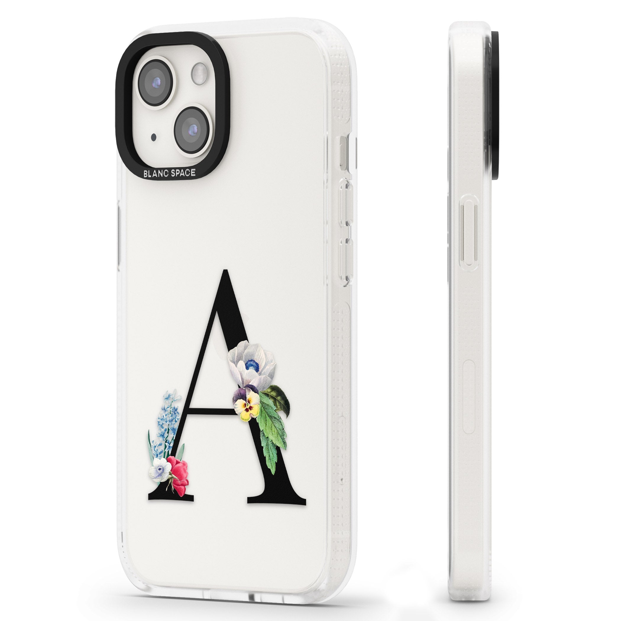 Personalised Floral Initial iPhone 15 / 14 / 13 Clear Case Impact Air - Blanc Space