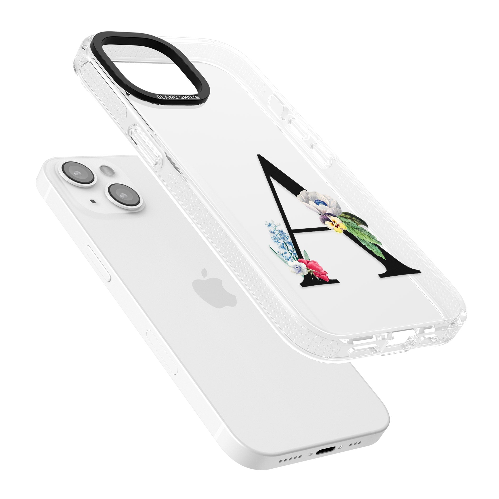 Personalised Floral Initial iPhone 15 / 14 / 13 Clear Case Impact Air - Blanc Space