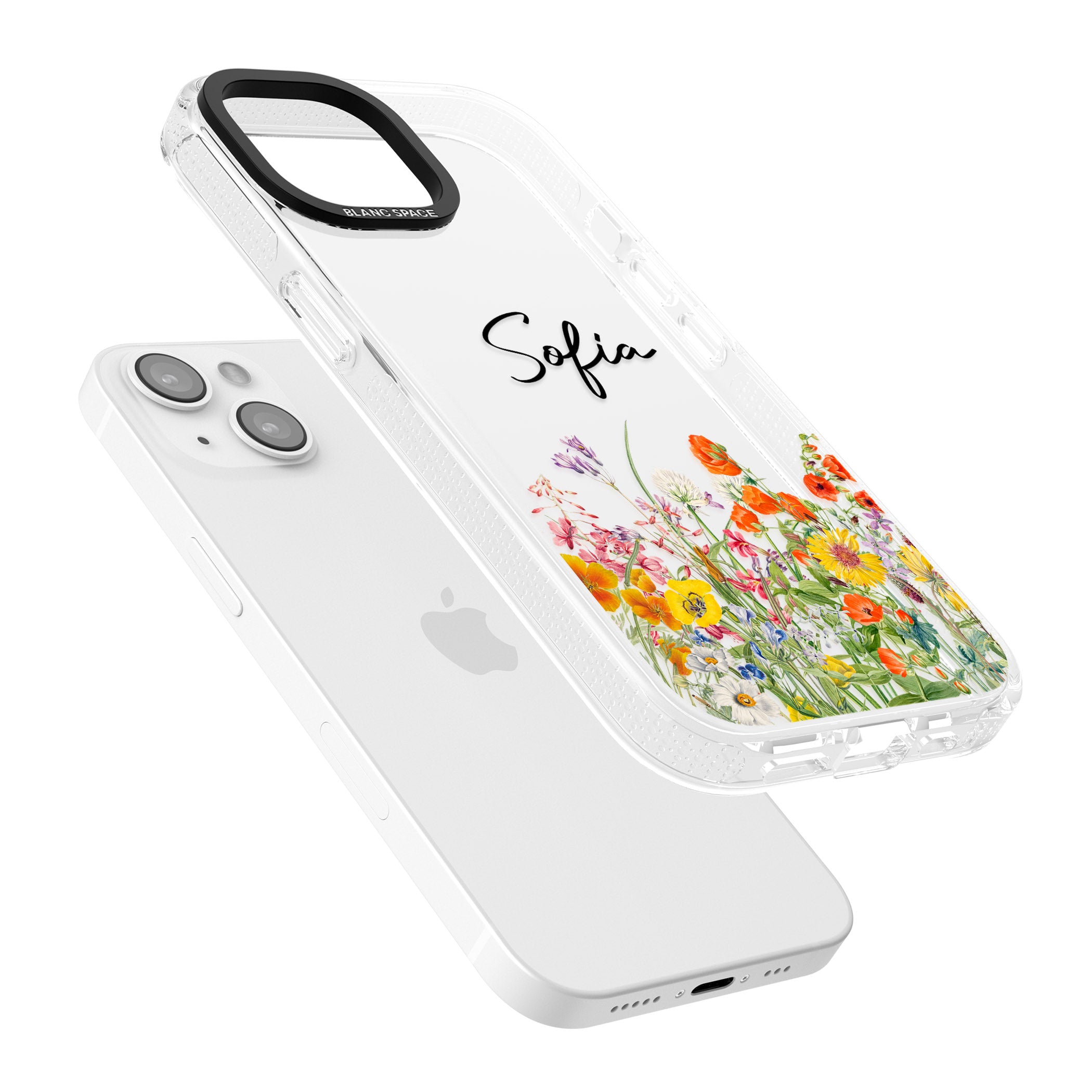 Personalised Summer Wildflowers iPhone 15 / 14 / 13 Clear Case Impact Air - Blanc Space