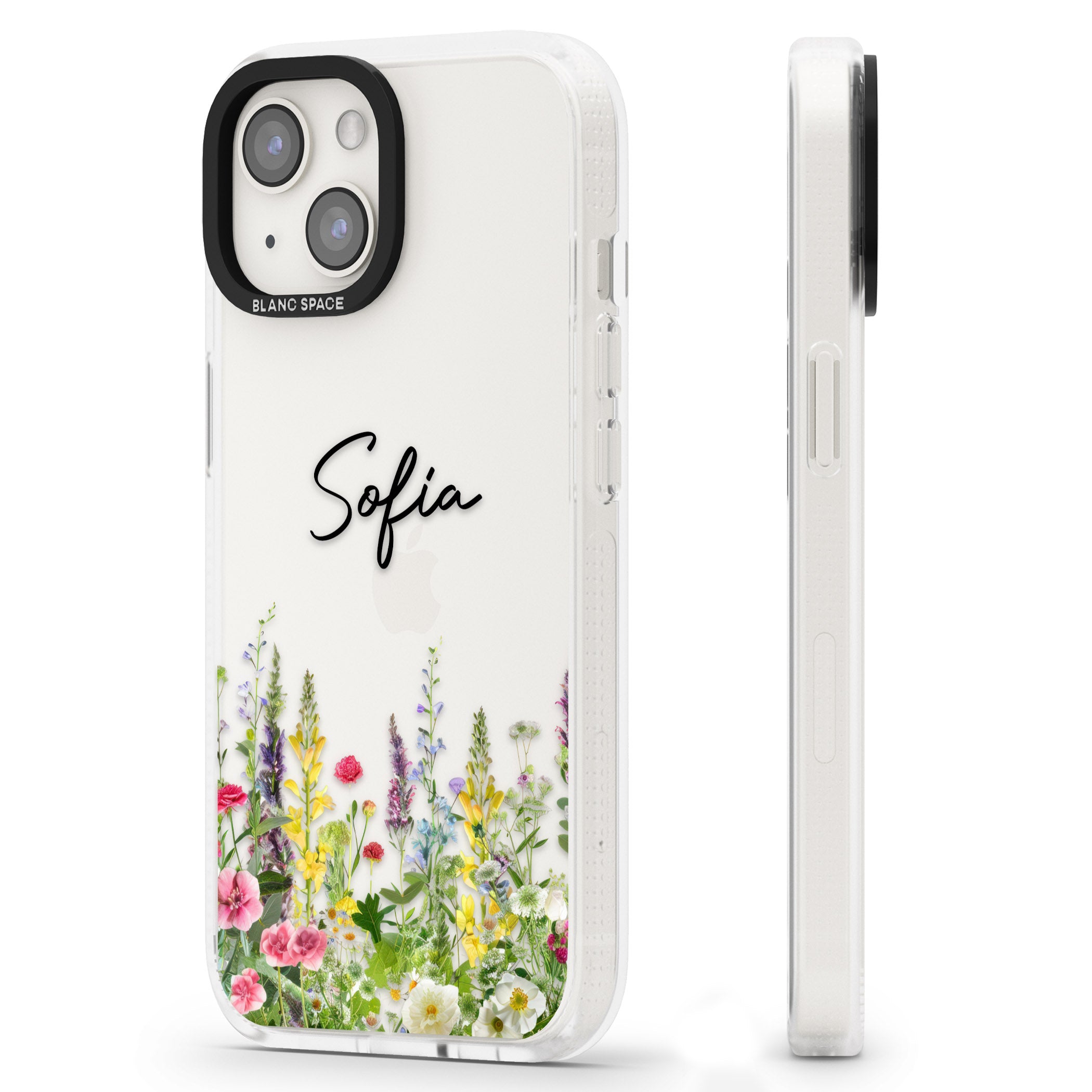 Personalised Garden Wildfowers iPhone 15 / 14 / 13 Clear Case Impact Air - Blanc Space