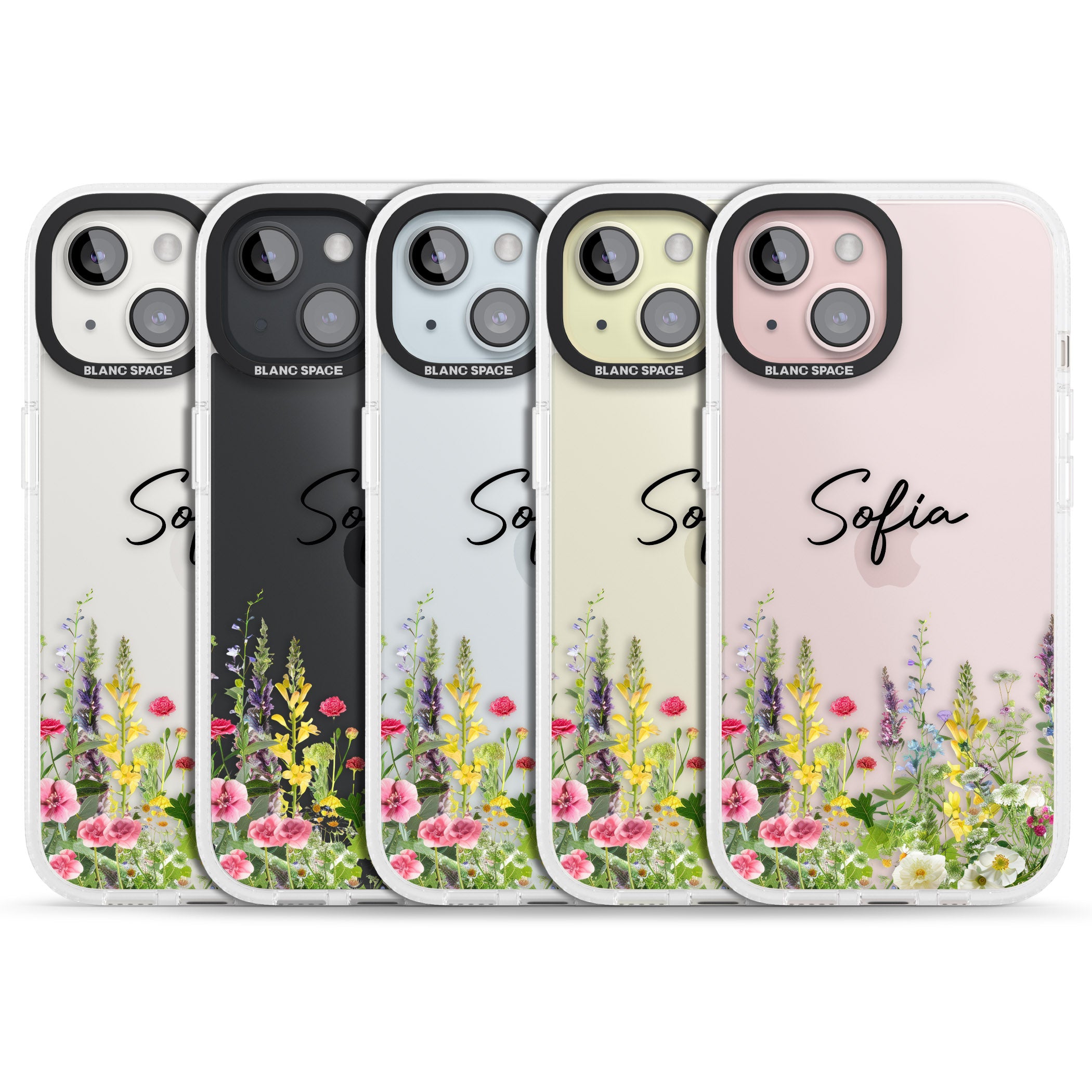 Personalised Garden Wildfowers iPhone 15 / 14 / 13 Clear Case Impact Air - Blanc Space