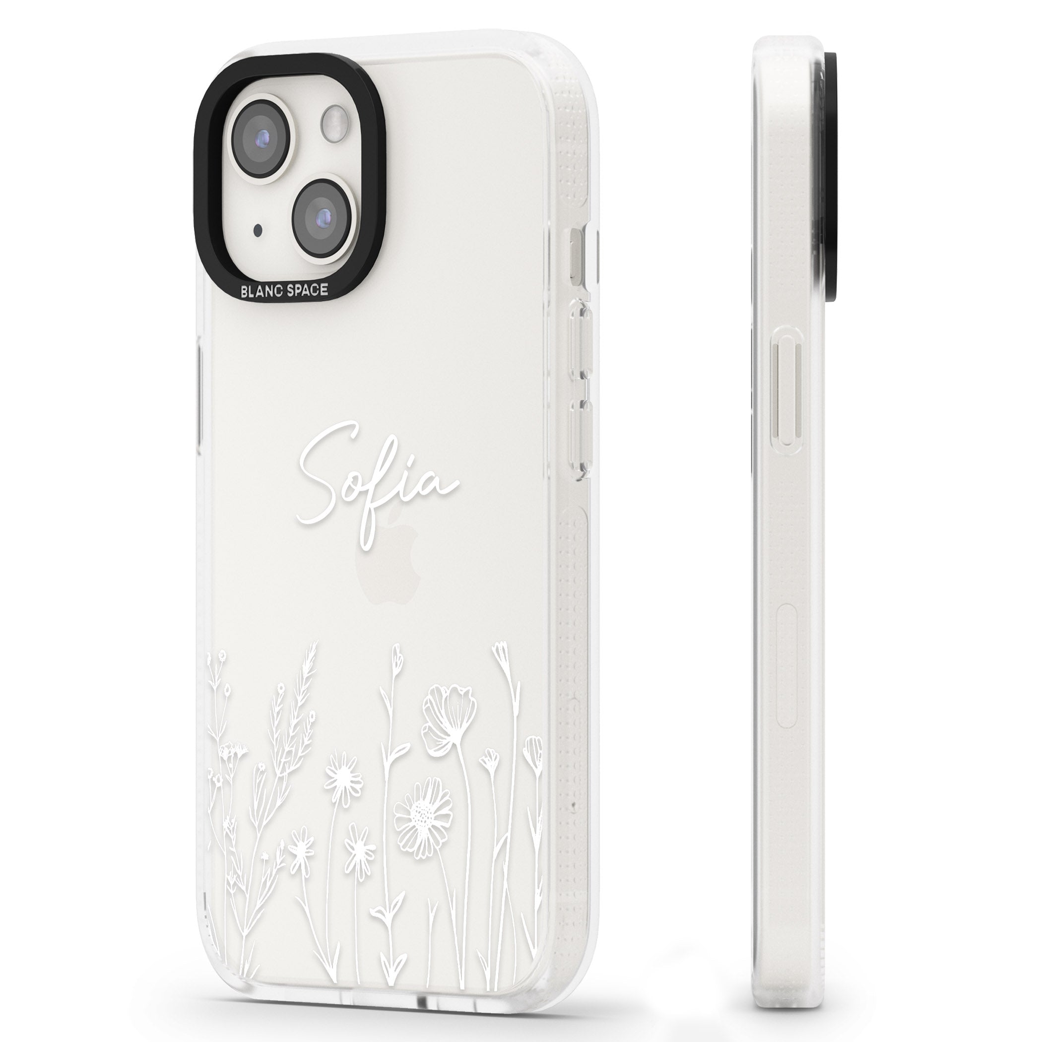 Personalised White Wildflowers iPhone 15 / 14 / 13 Clear Case Impact Air - Blanc Space