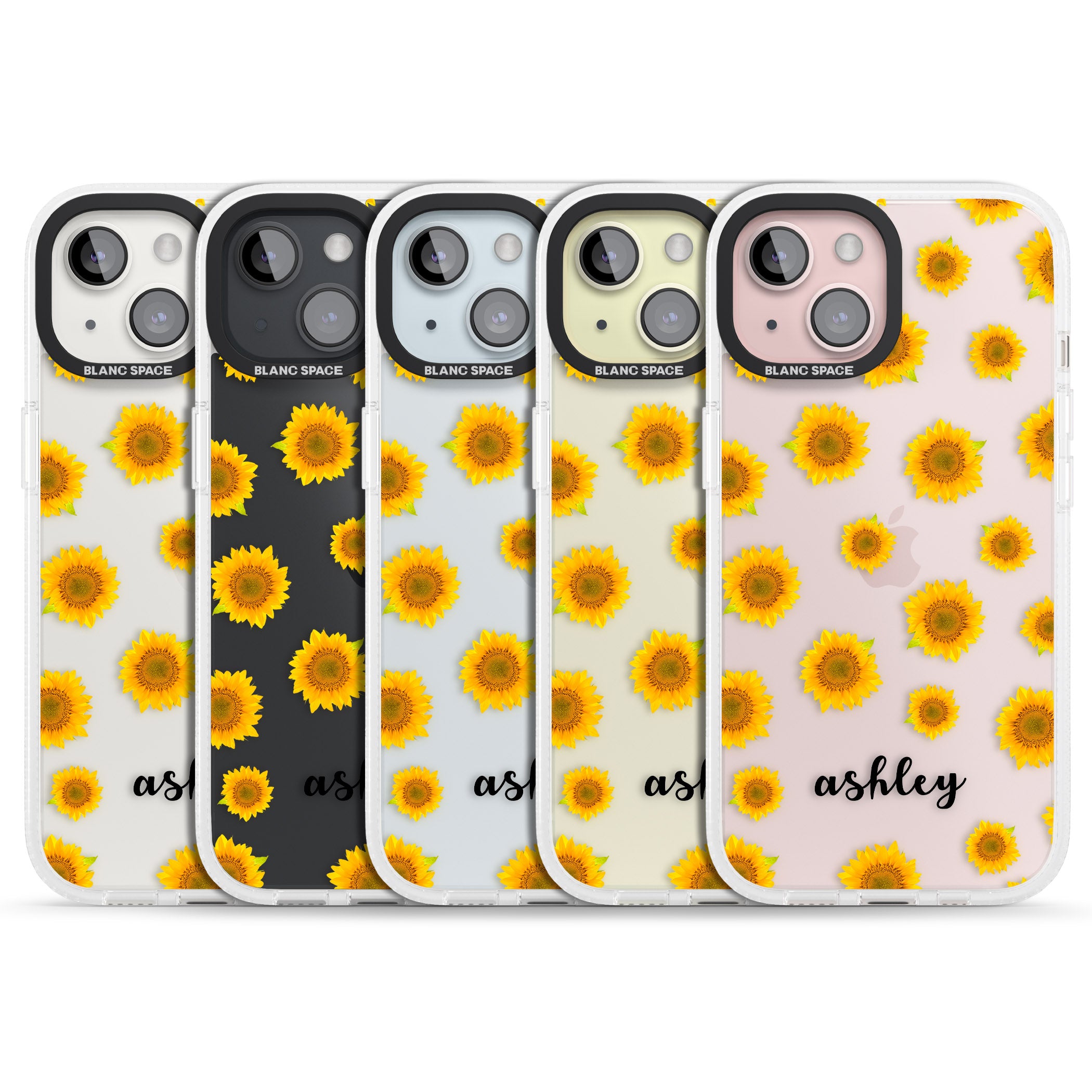 Personalised Sunflowers & Cursive iPhone 15 / 14 / 13 Clear Case Impact Air - Blanc Space