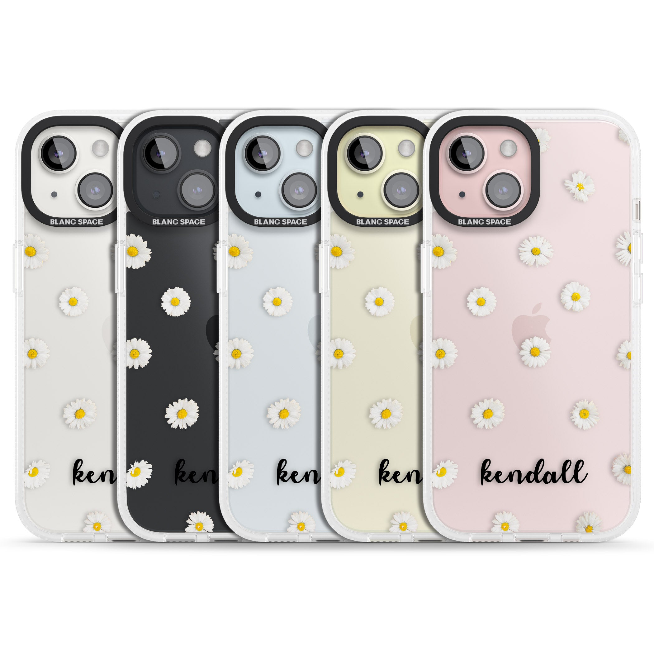 Personalised White Daisies & Cursive iPhone 15 / 14 / 13 Clear Case Impact Air - Blanc Space