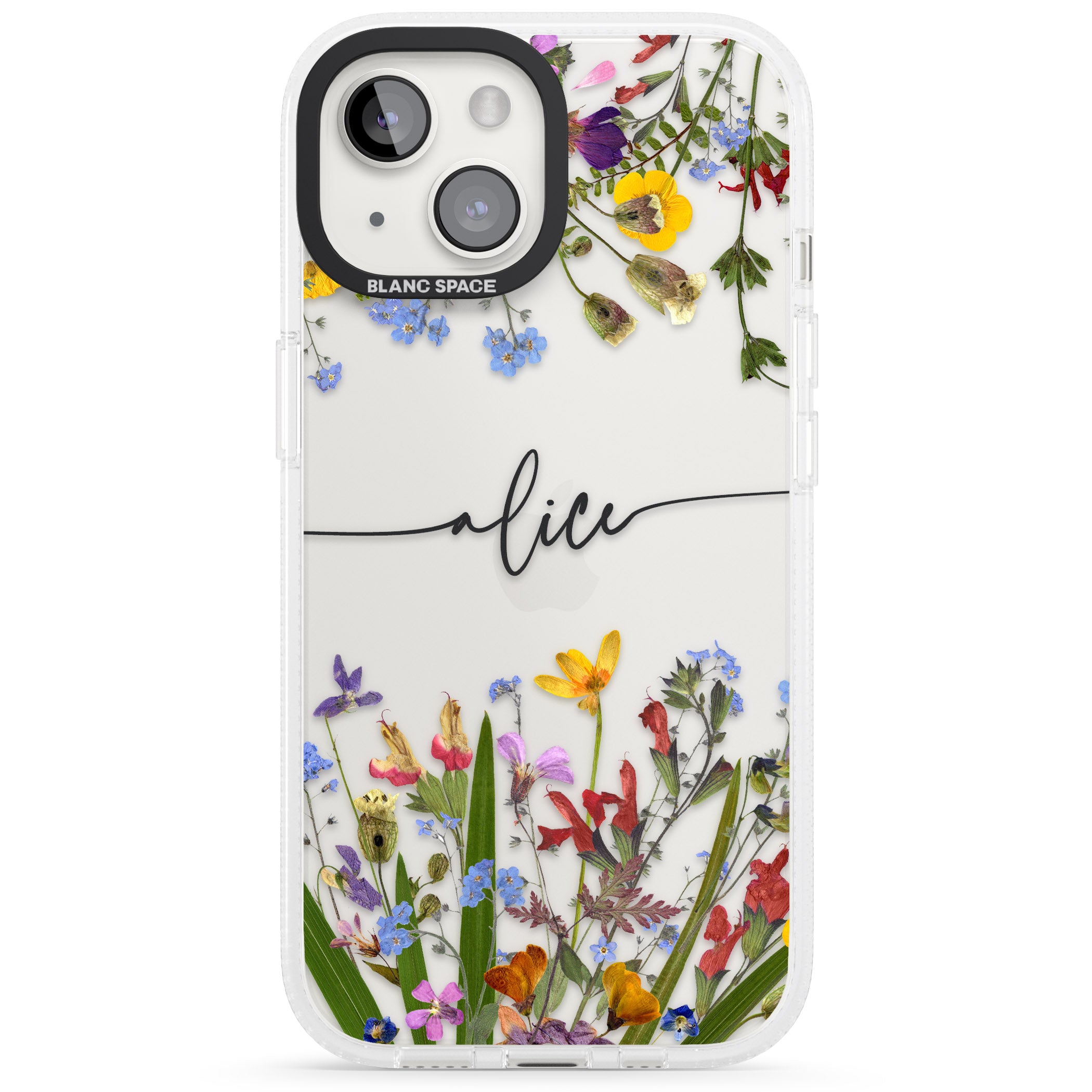 Personalised Wildflower Floral iPhone 15 / 14 / 13 Clear Case Impact Air - Blanc Space