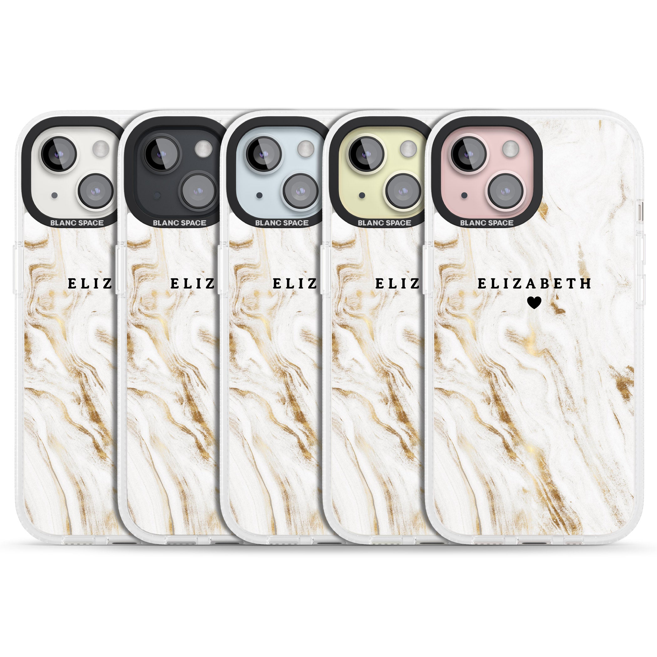 Personalised White & Gold Swirl Marble iPhone 15 / 14 / 13 Clear Case Impact Air - Blanc Space