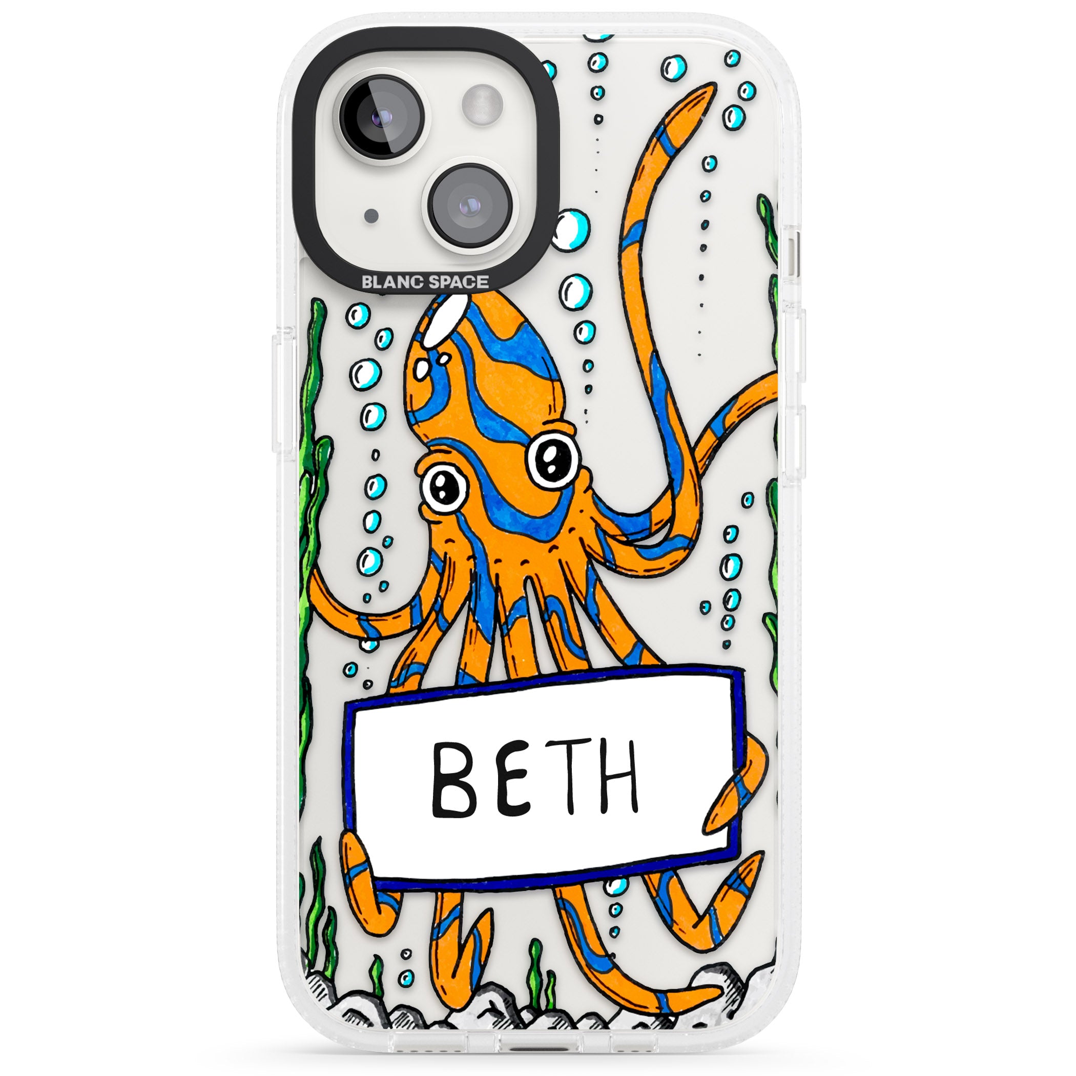 Personalised Octo iPhone 15 / 14 / 13 Clear Case Impact Air - Blanc Space