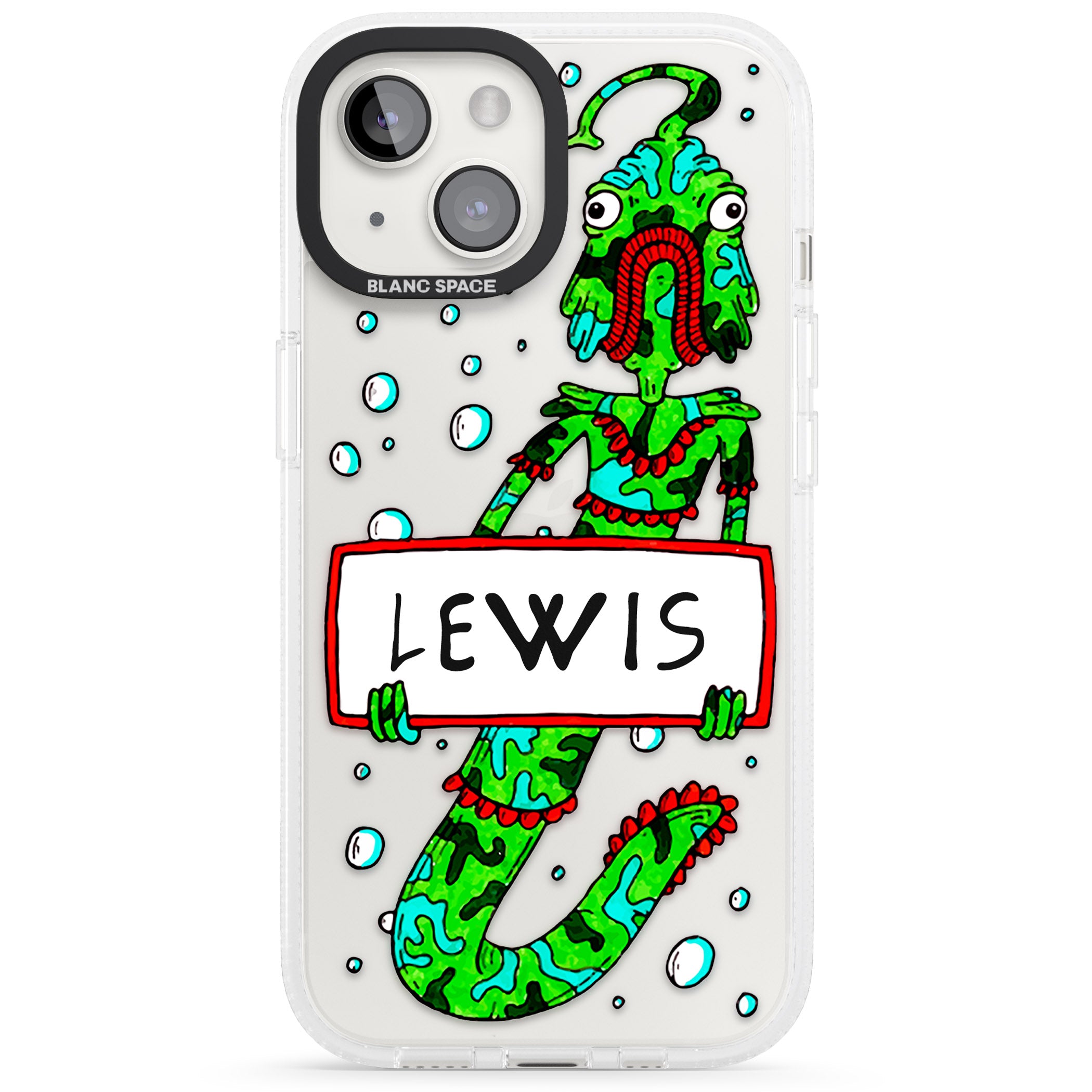 Personalised Fish Boy iPhone 15 / 14 / 13 Clear Case Impact Air - Blanc Space