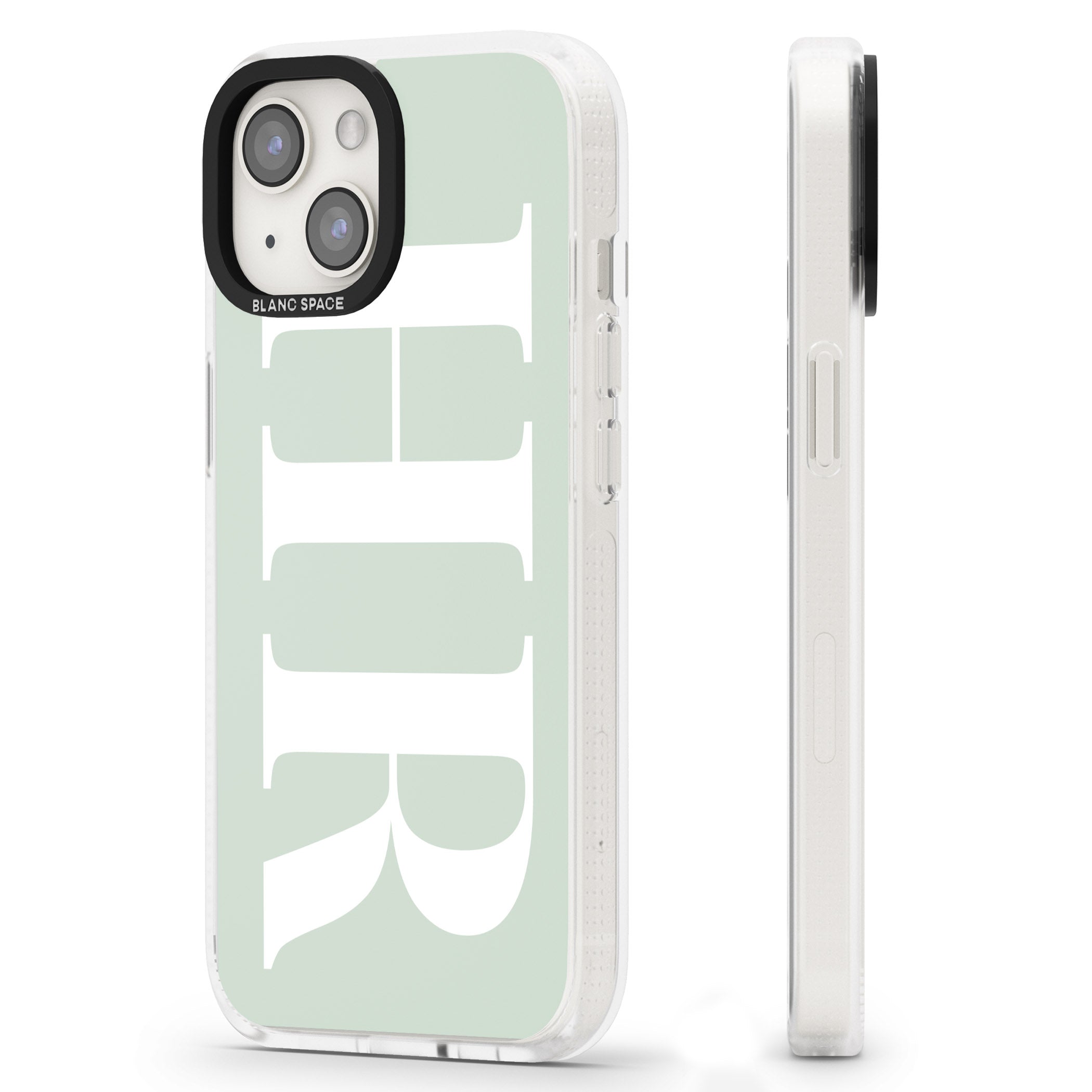 Personalised White & Seafoam Green Personalised iPhone 15 / 14 / 13 Clear Case Impact Air - Blanc Space