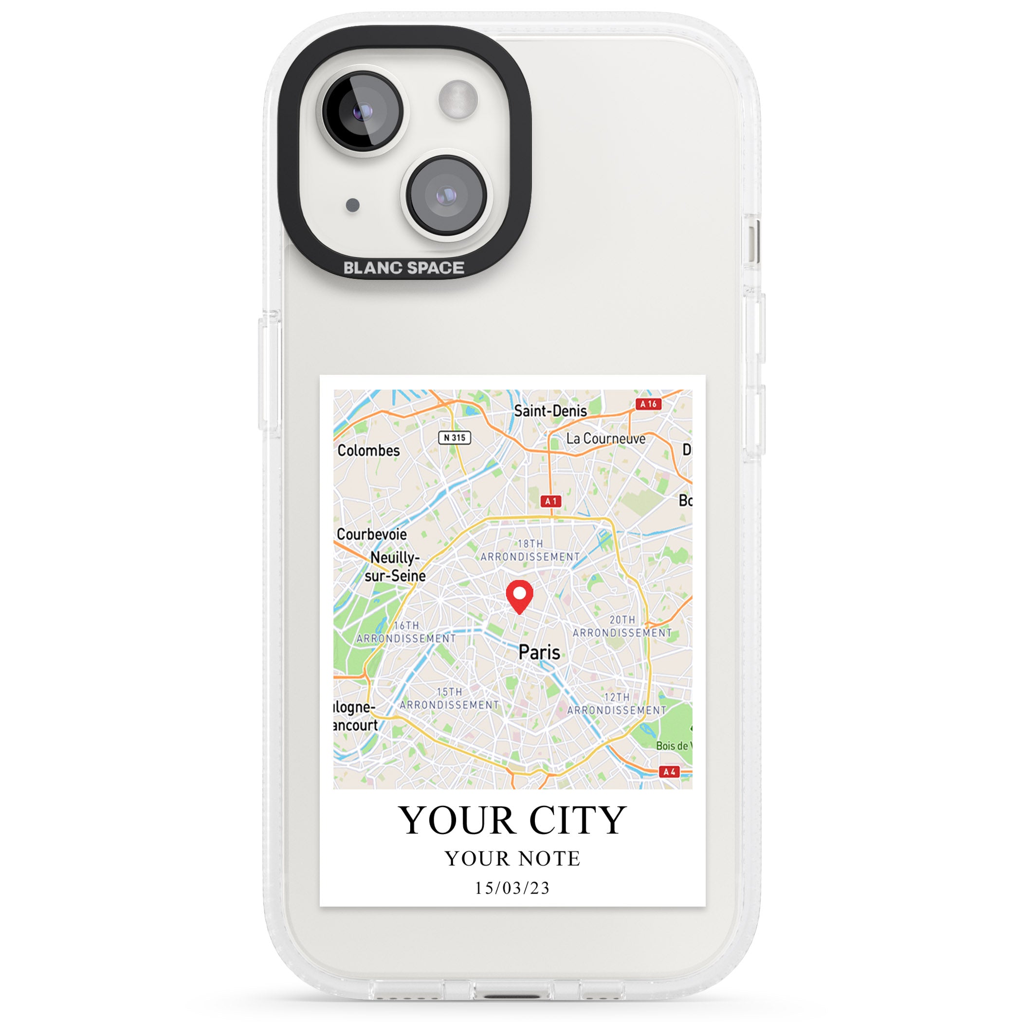 Personalised World Map iPhone 15 / 14 / 13 Clear Case Impact Air - Blanc Space