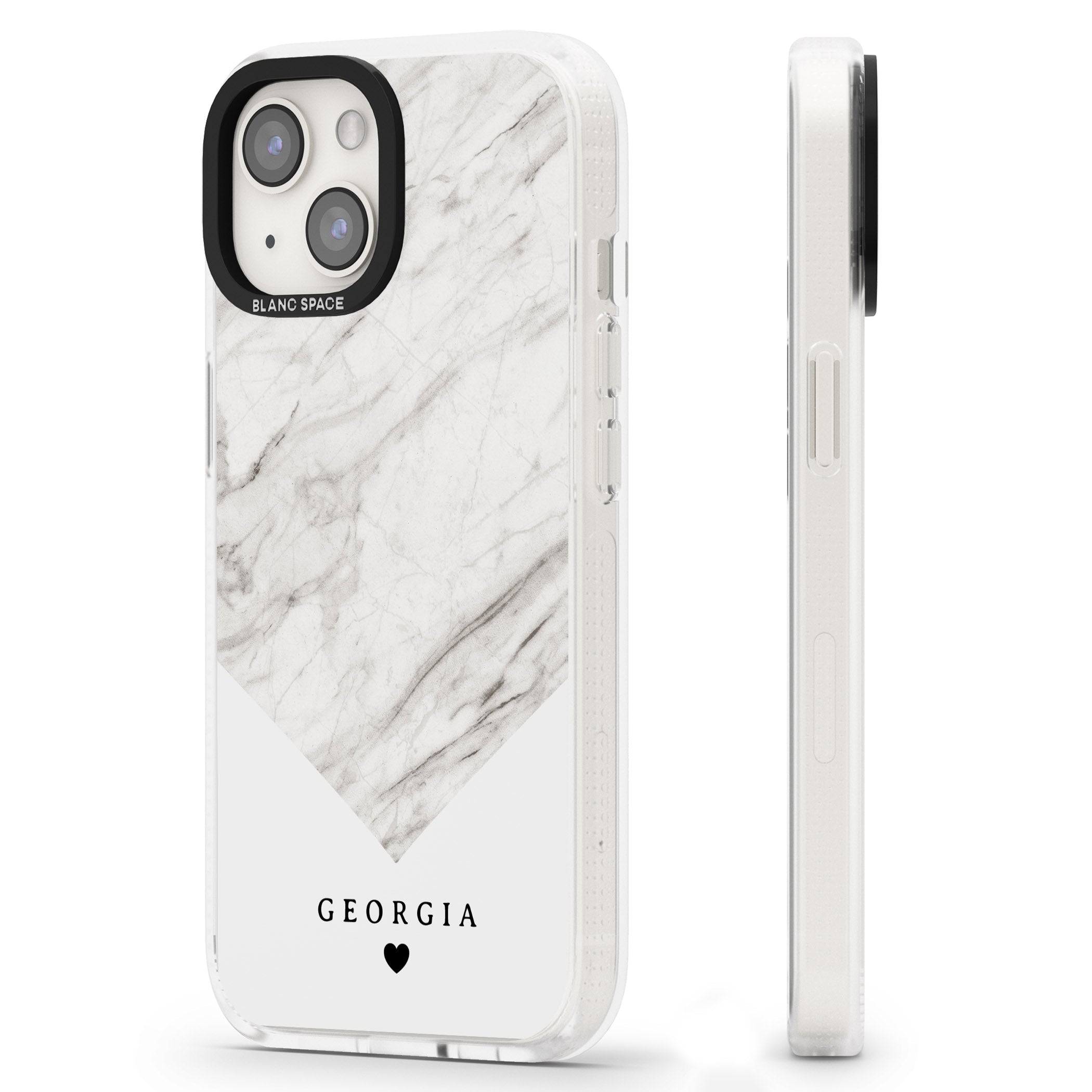 Personalised White Marble iPhone 15 / 14 / 13 Clear Case Impact Air - Blanc Space
