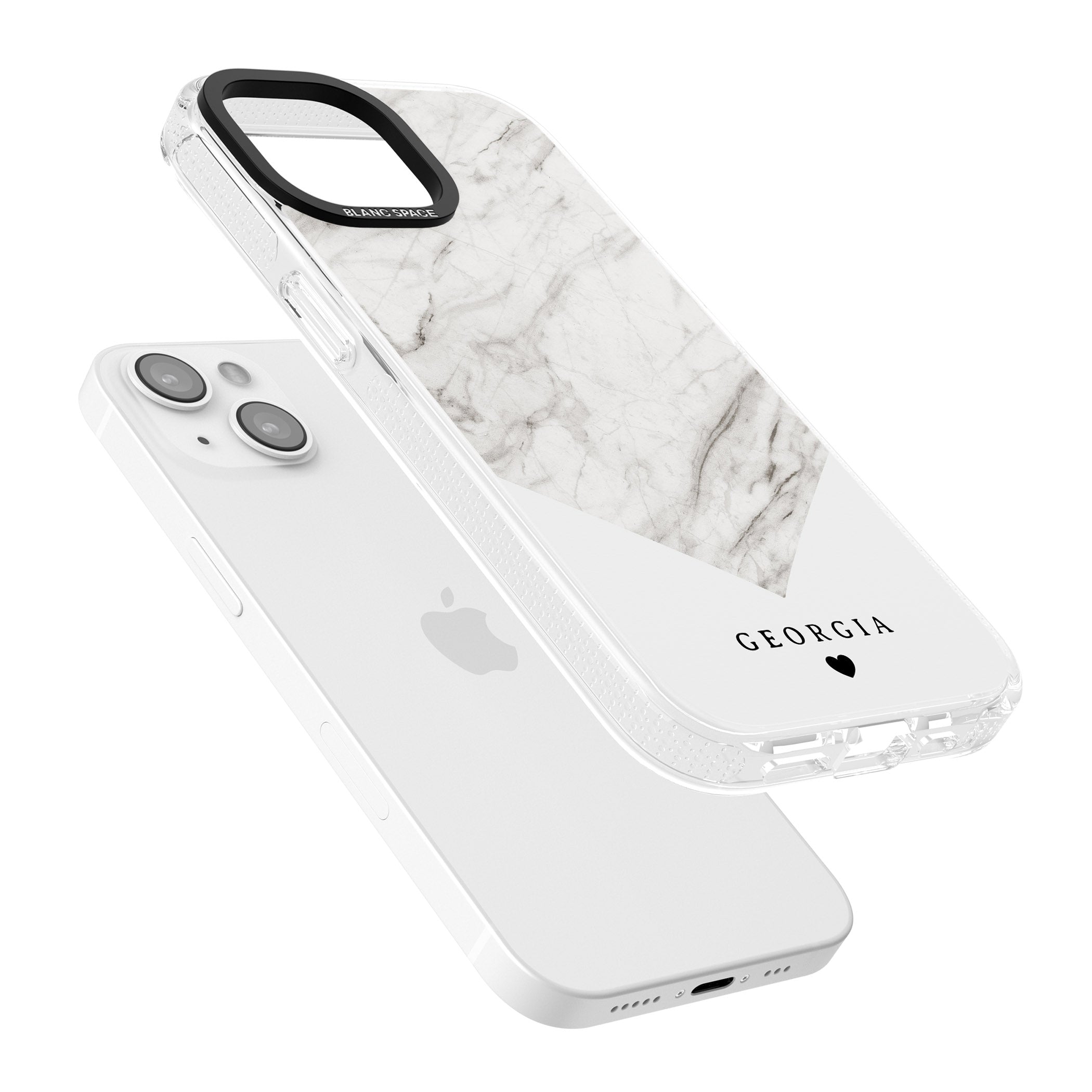 Personalised White Marble iPhone 15 / 14 / 13 Clear Case Impact Air - Blanc Space