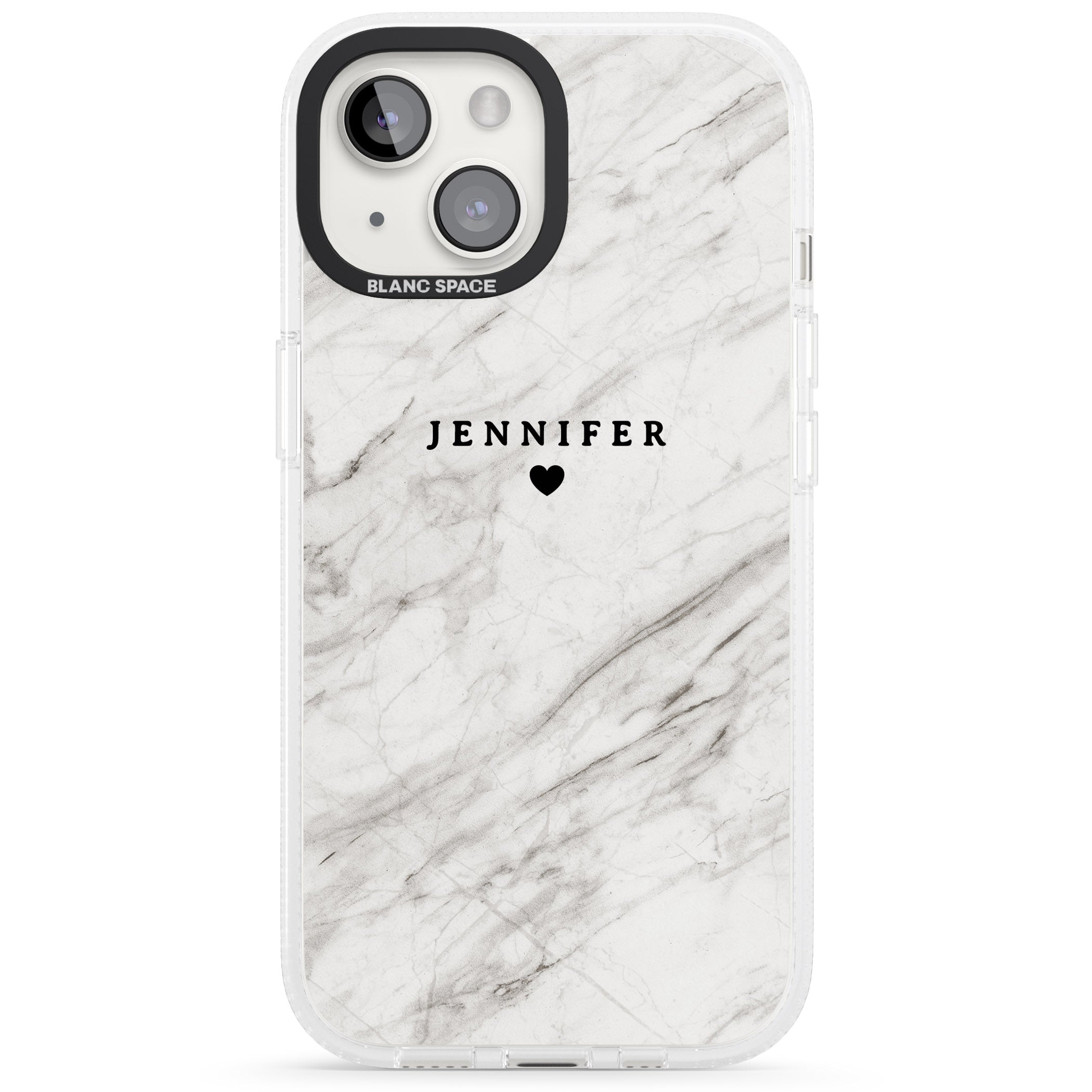 Personalised Light Grey & White Marble Texture iPhone 15 / 14 / 13 Clear Case Impact Air - Blanc Space