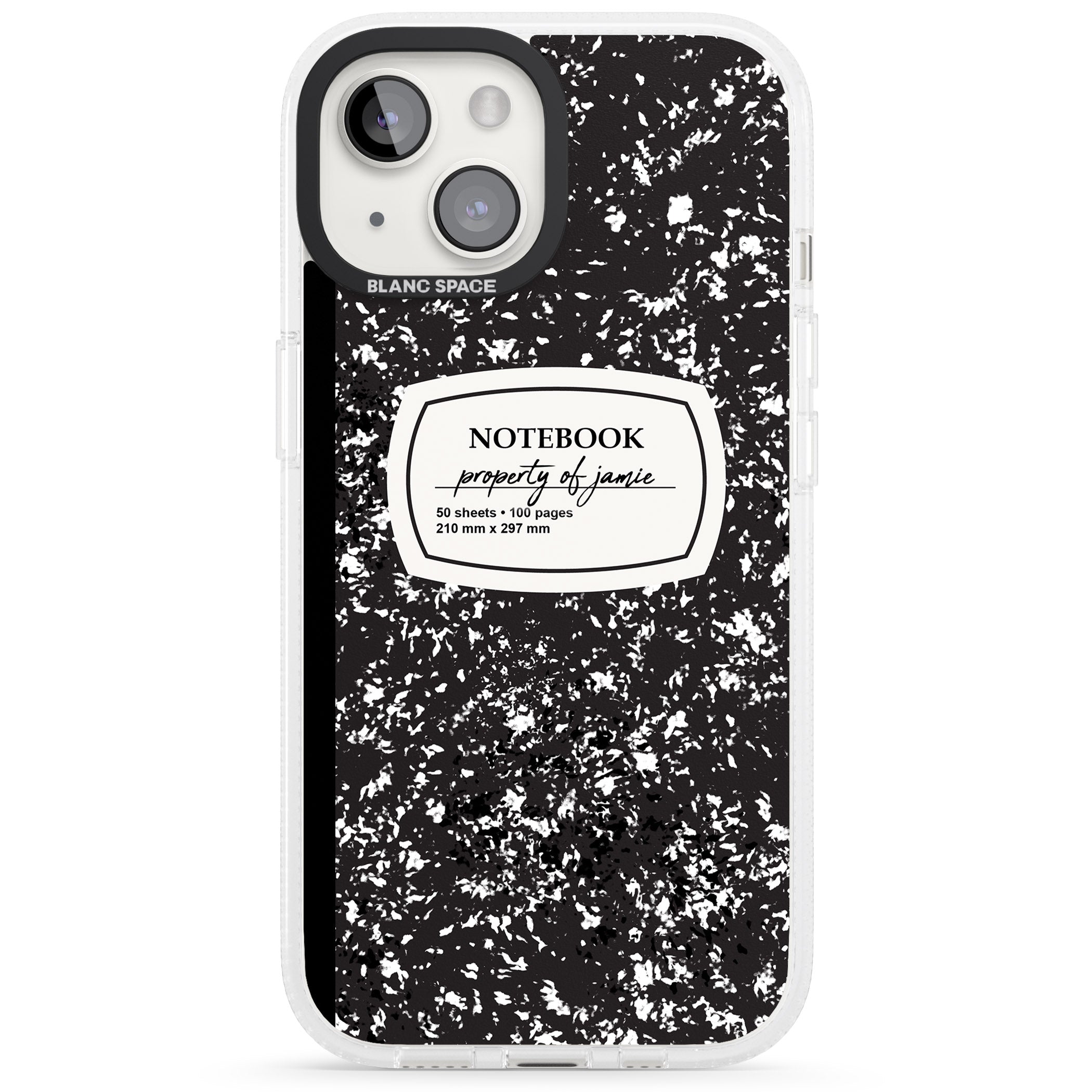 Personalised Notebook Cover iPhone 15 / 14 / 13 Clear Case Impact Air - Blanc Space