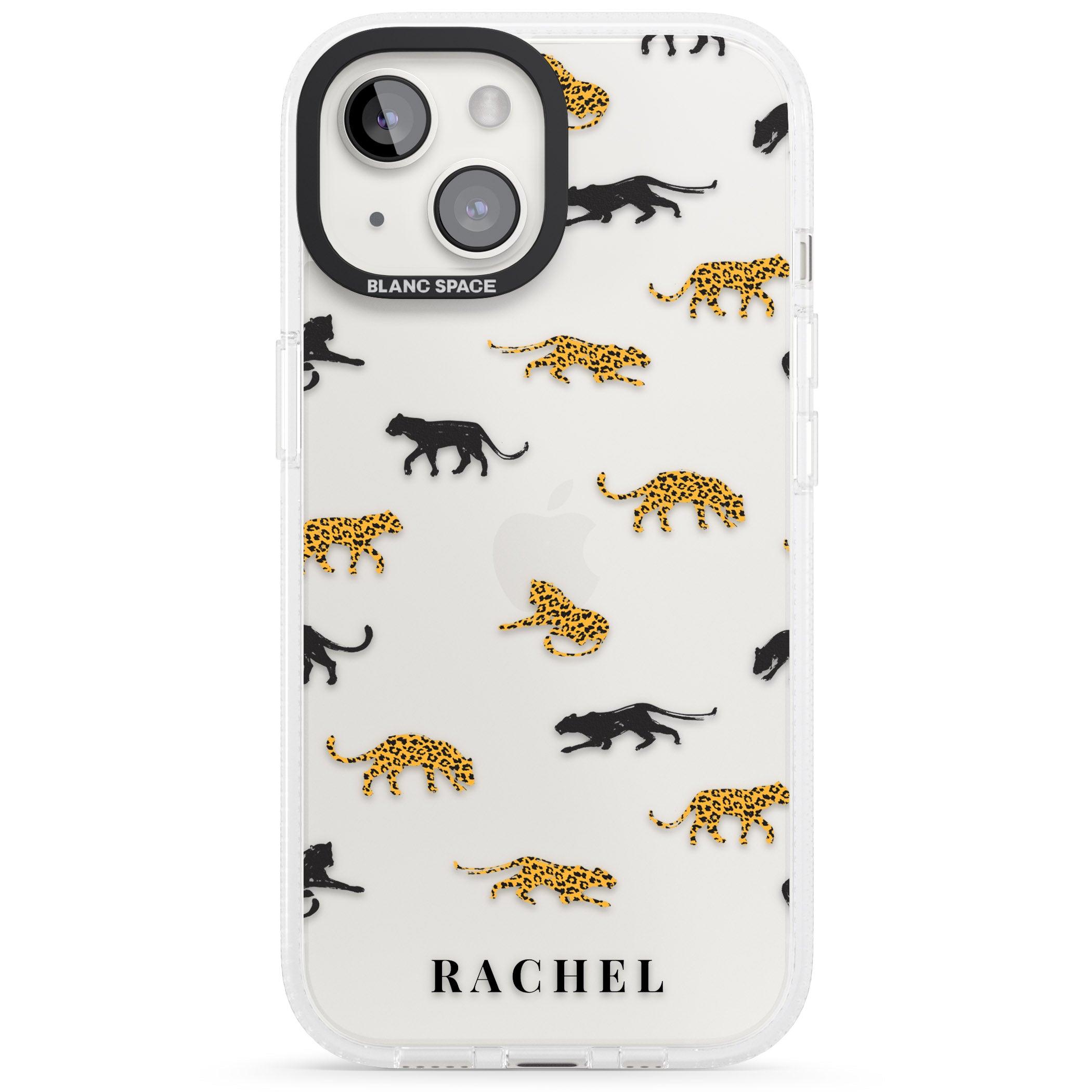 Personalised Jaguar Pattern on Transparent iPhone 15 / 14 / 13 Clear Case Impact Air - Blanc Space