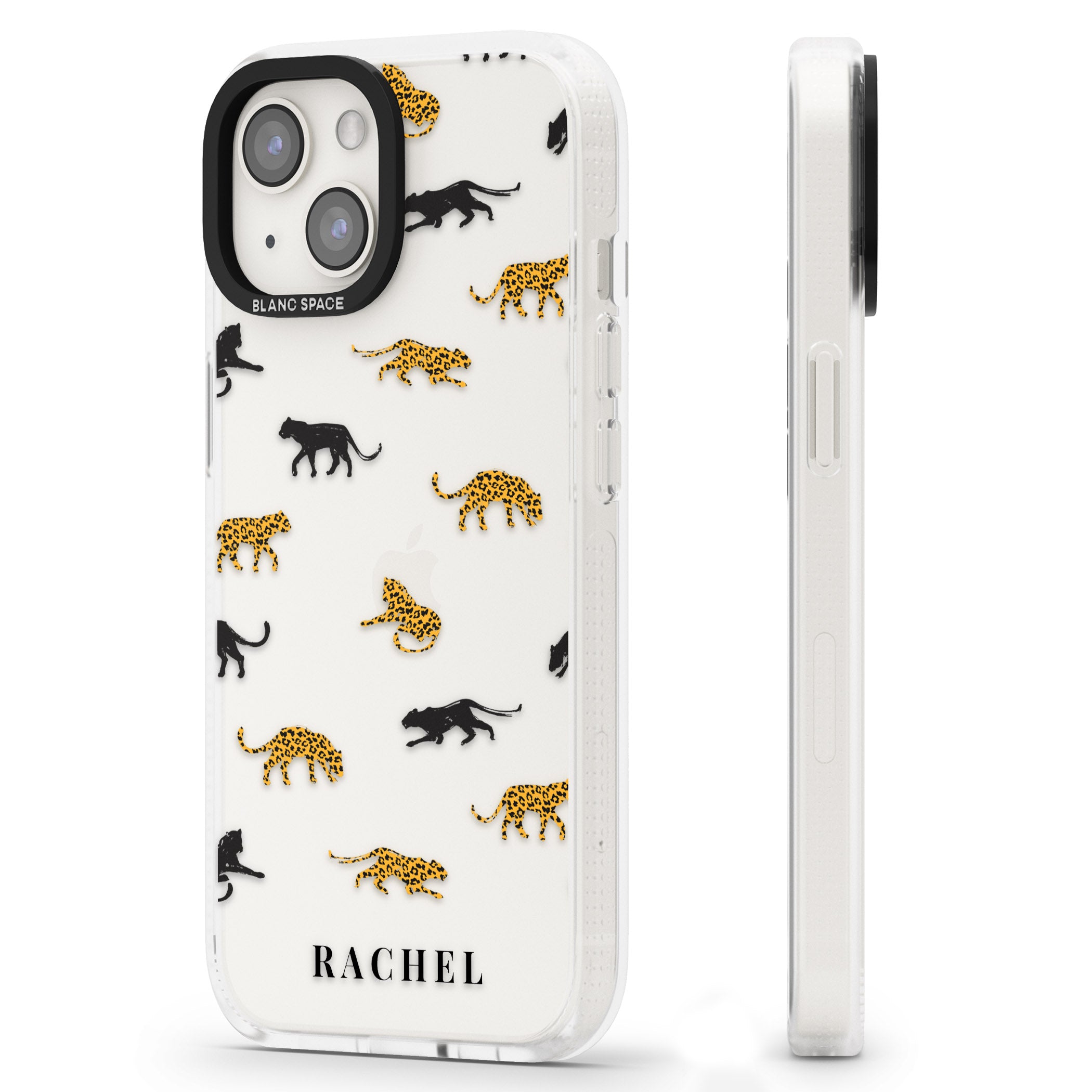Personalised Jaguar Pattern on Transparent iPhone 15 / 14 / 13 Clear Case Impact Air - Blanc Space