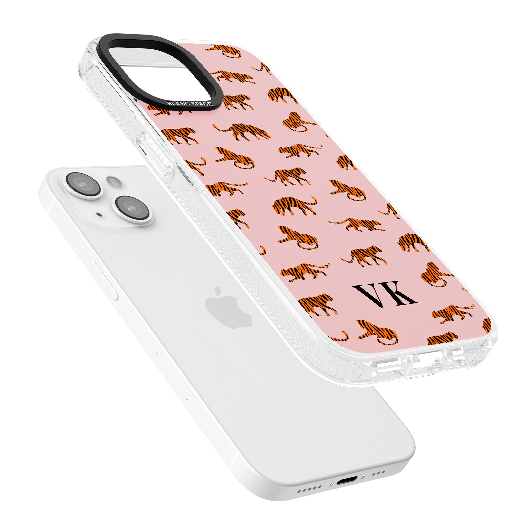Personalised Safari Tiger Pattern on Pink iPhone 15 / 14 / 13 Clear Case Impact Air - Blanc Space