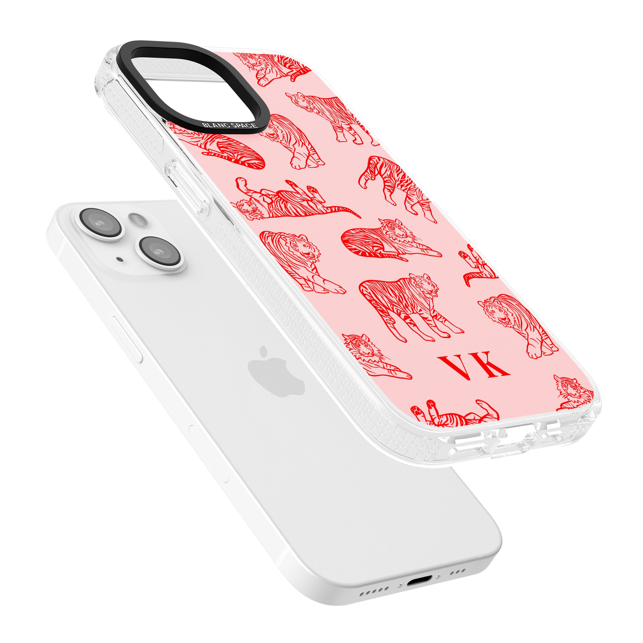 Personalised Red Tiger Outlines on Pink iPhone 15 / 14 / 13 Clear Case Impact Air - Blanc Space