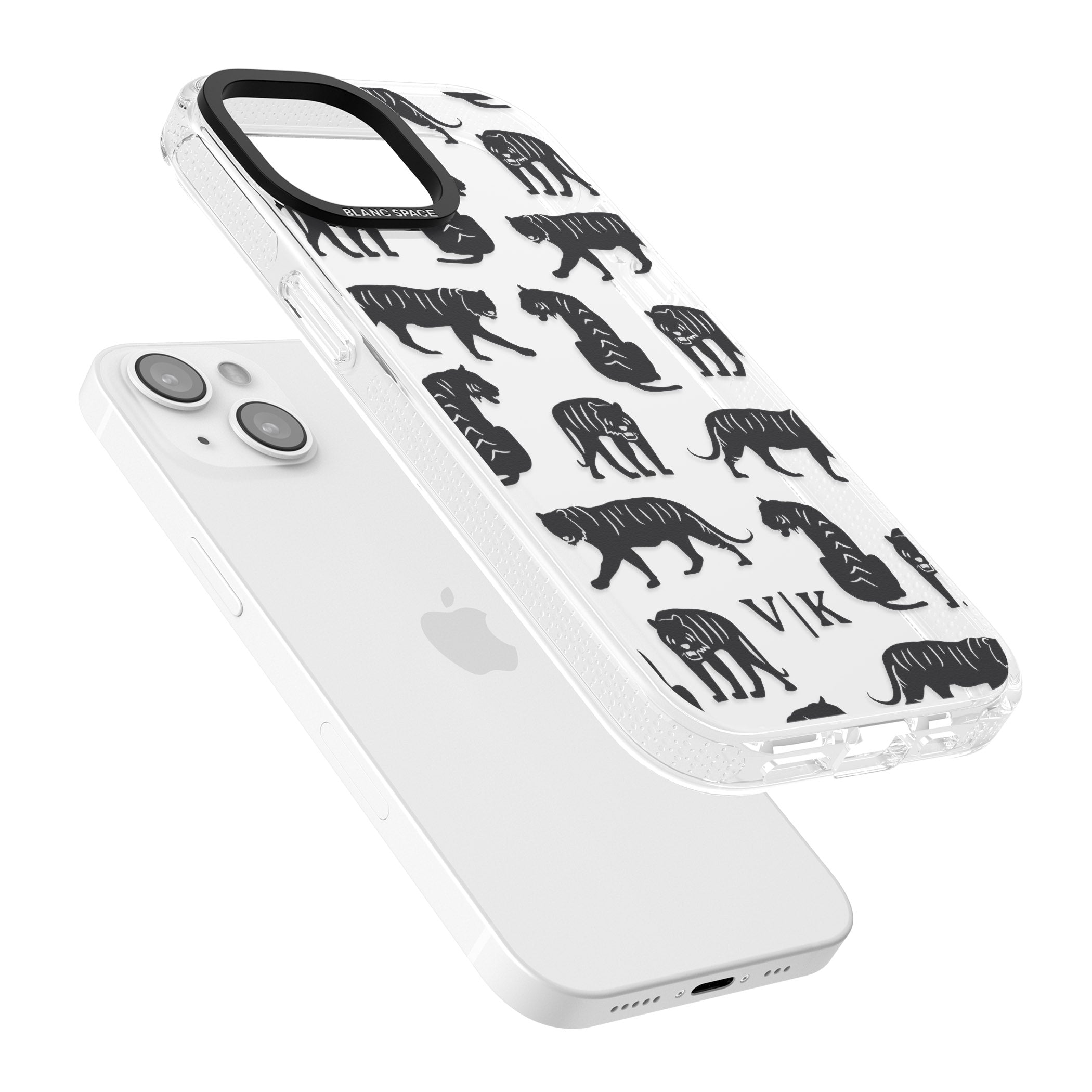 Personalised Tiger Silhouettes iPhone 15 / 14 / 13 Clear Case Impact Air - Blanc Space