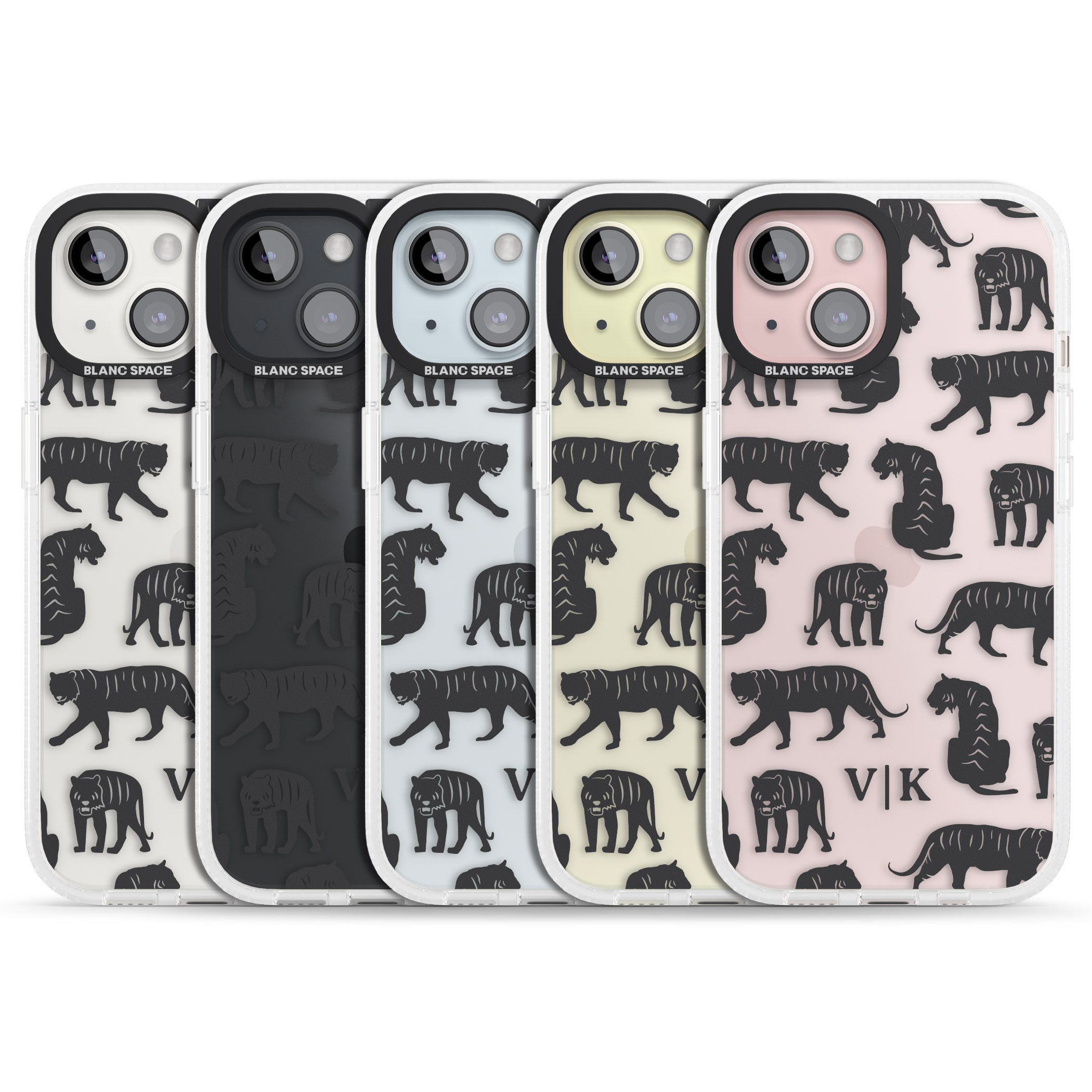 Personalised Tiger Silhouettes iPhone 15 / 14 / 13 Clear Case Impact Air - Blanc Space