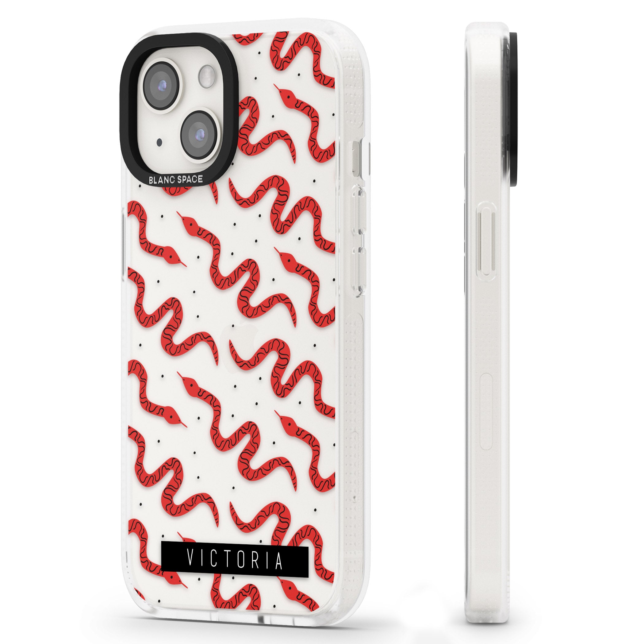 Personalised Snake Pattern iPhone 15 / 14 / 13 Clear Case Impact Air - Blanc Space