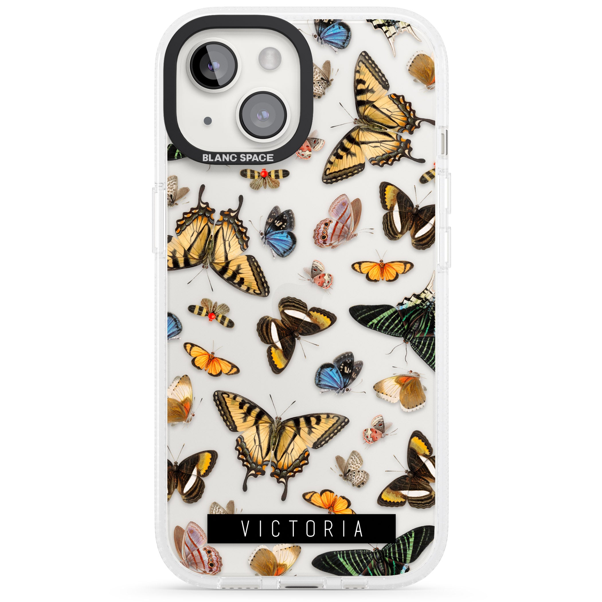Personalised Photorealistic Butterfly iPhone 15 / 14 / 13 Clear Case Impact Air - Blanc Space