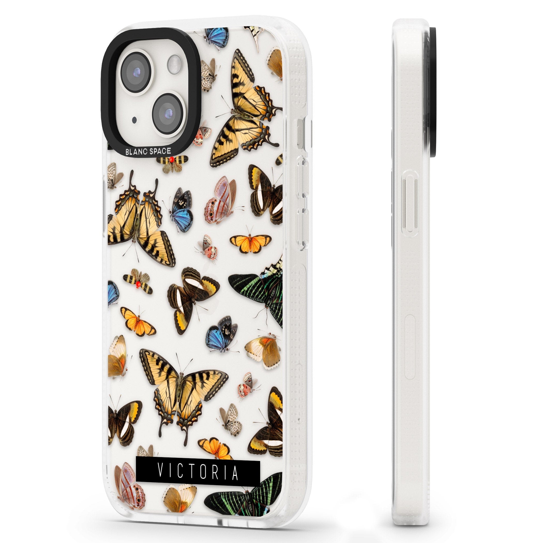 Personalised Photorealistic Butterfly iPhone 15 / 14 / 13 Clear Case Impact Air - Blanc Space
