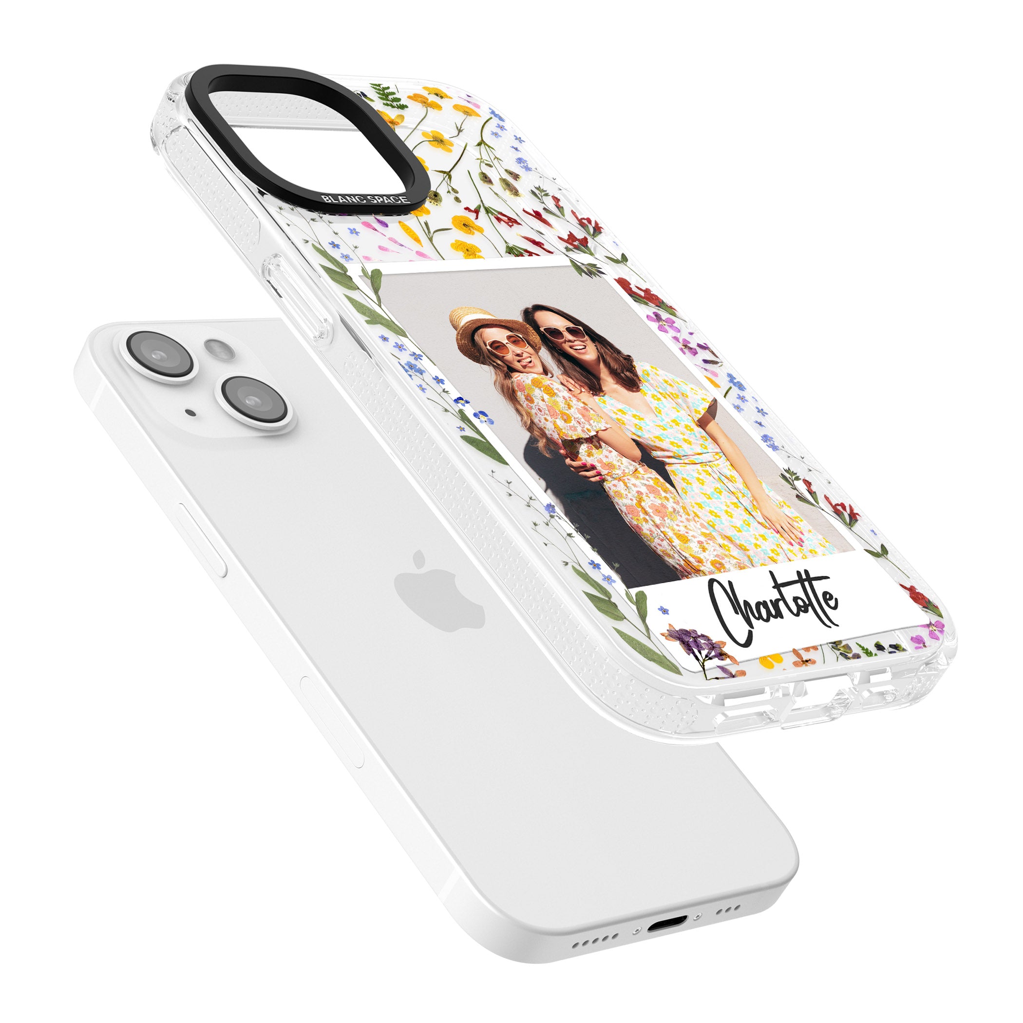 Personalised Wildflower Instant Photo iPhone 15 / 14 / 13 Clear Case Impact Air - Blanc Space