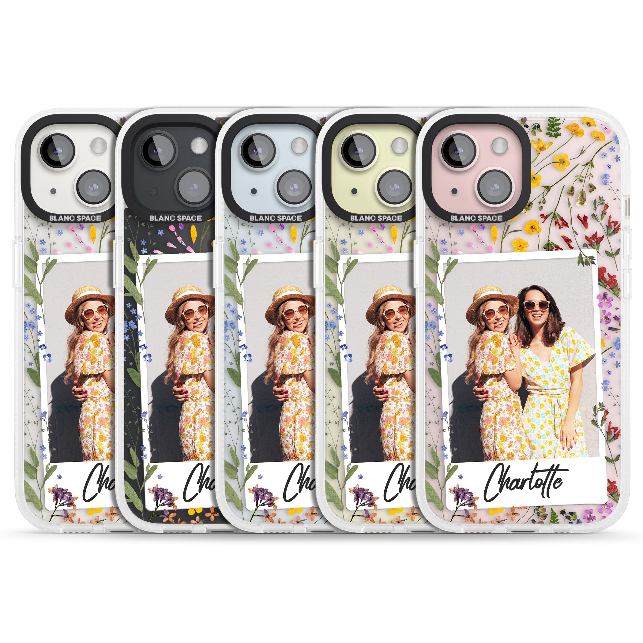 Personalised Wildflower Instant Photo iPhone 15 / 14 / 13 Clear Case Impact Air - Blanc Space