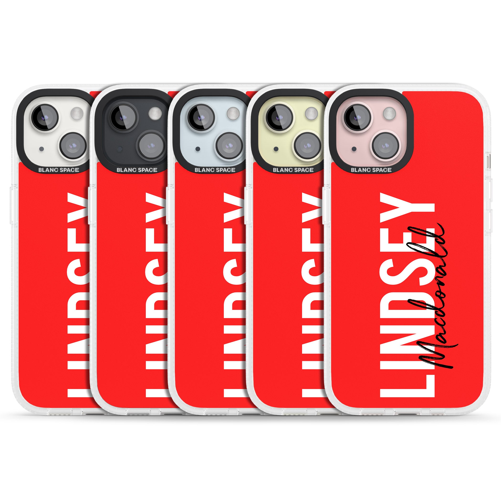 Personalised Bold Name: Red iPhone 15 / 14 / 13 Clear Case Impact Air - Blanc Space