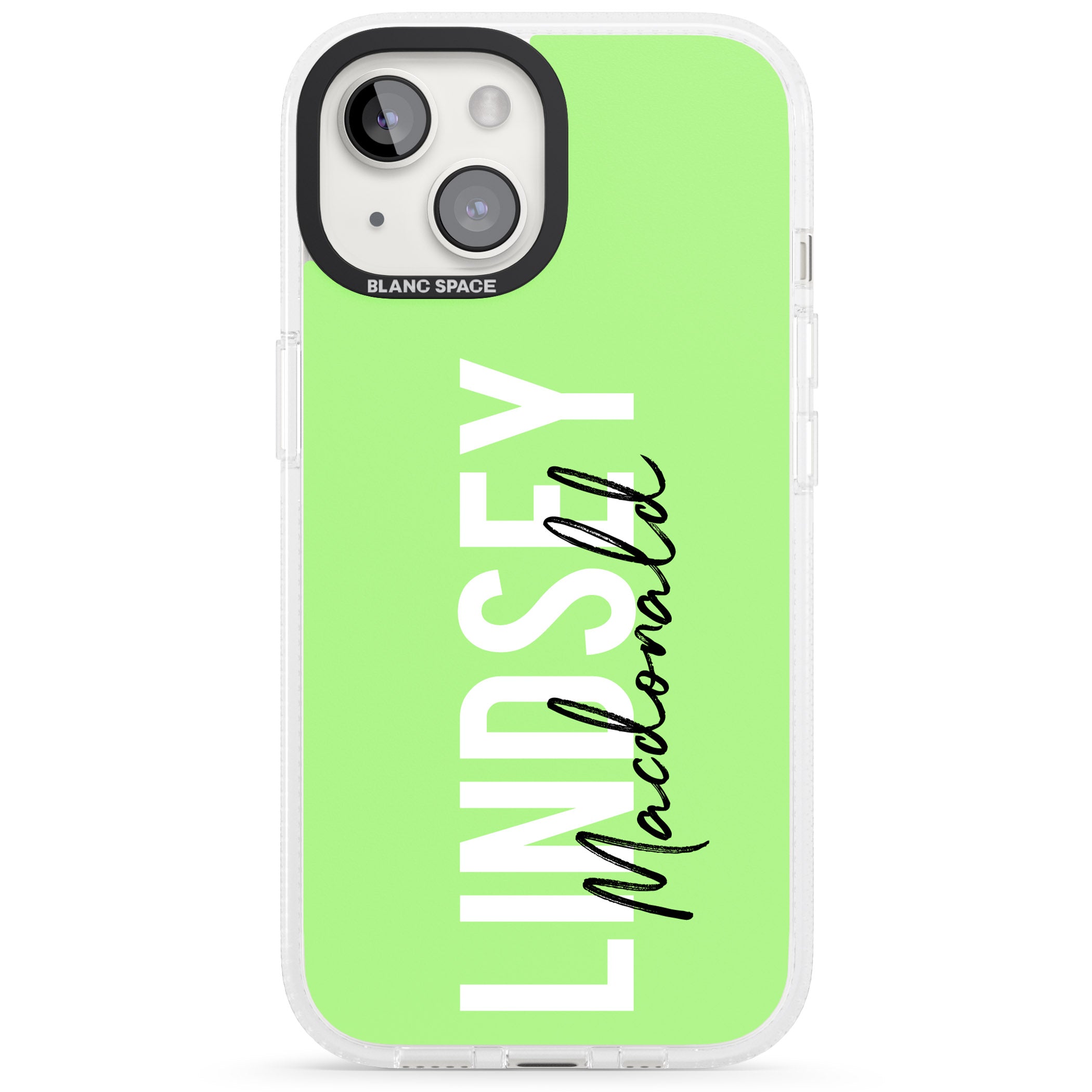 Personalised Bold Name: Lime iPhone 15 / 14 / 13 Clear Case Impact Air - Blanc Space
