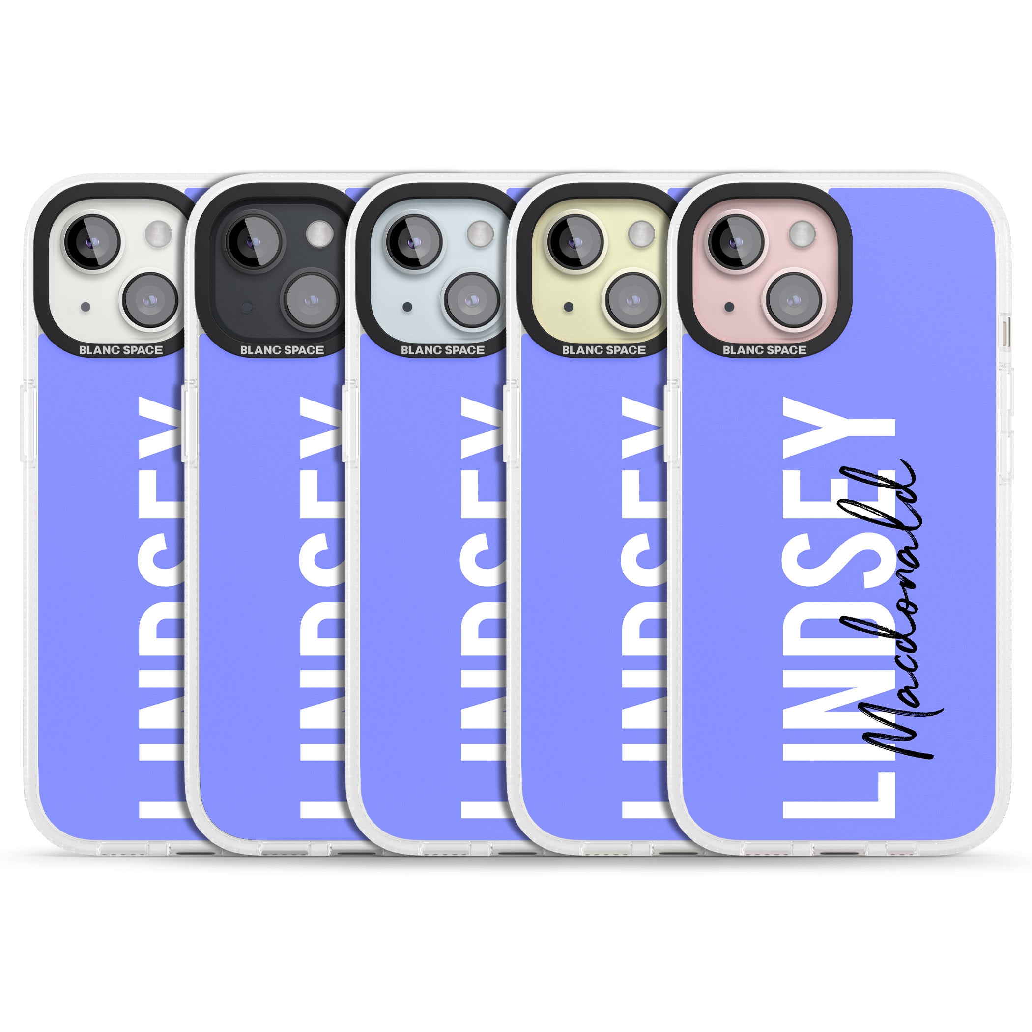 Personalised Bold Name: Purple iPhone 15 / 14 / 13 Clear Case Impact Air - Blanc Space