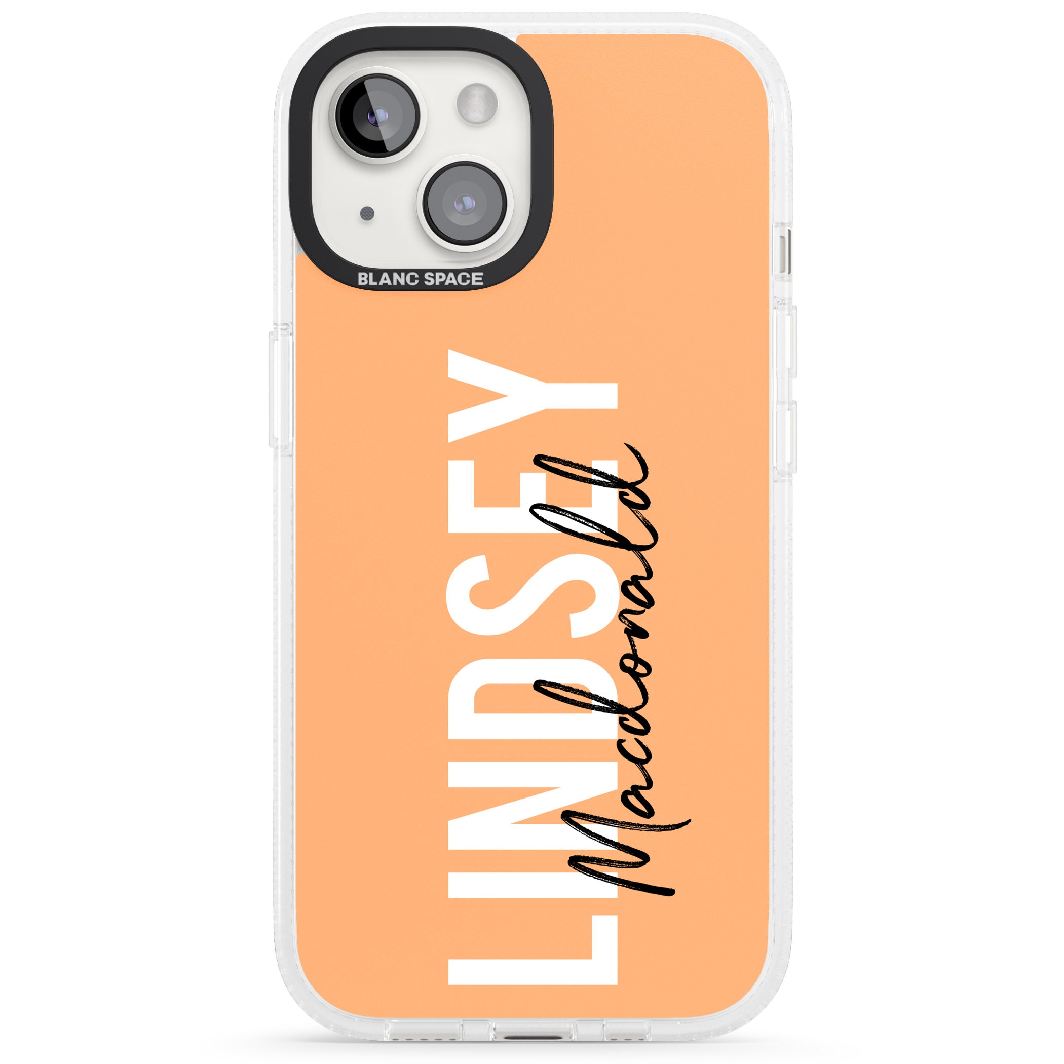 Personalised Bold Name: Peach iPhone 15 / 14 / 13 Clear Case Impact Air - Blanc Space