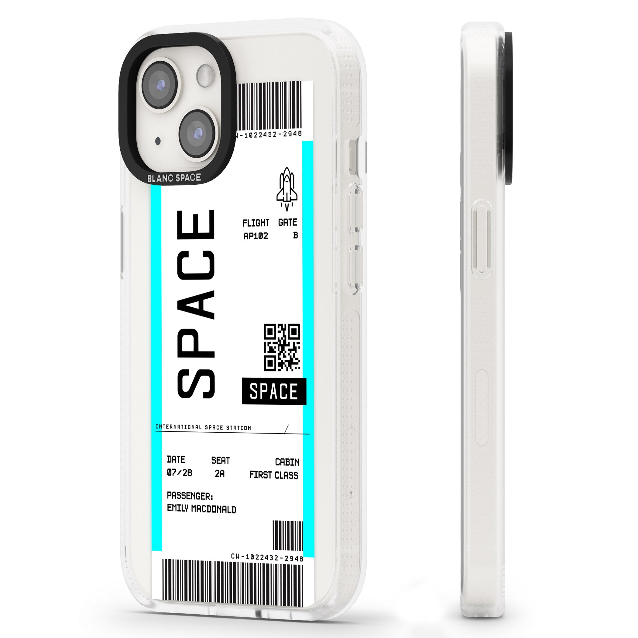 Personalised Space Space Travel Ticket iPhone 15 / 14 / 13 Clear Case Impact Air - Blanc Space