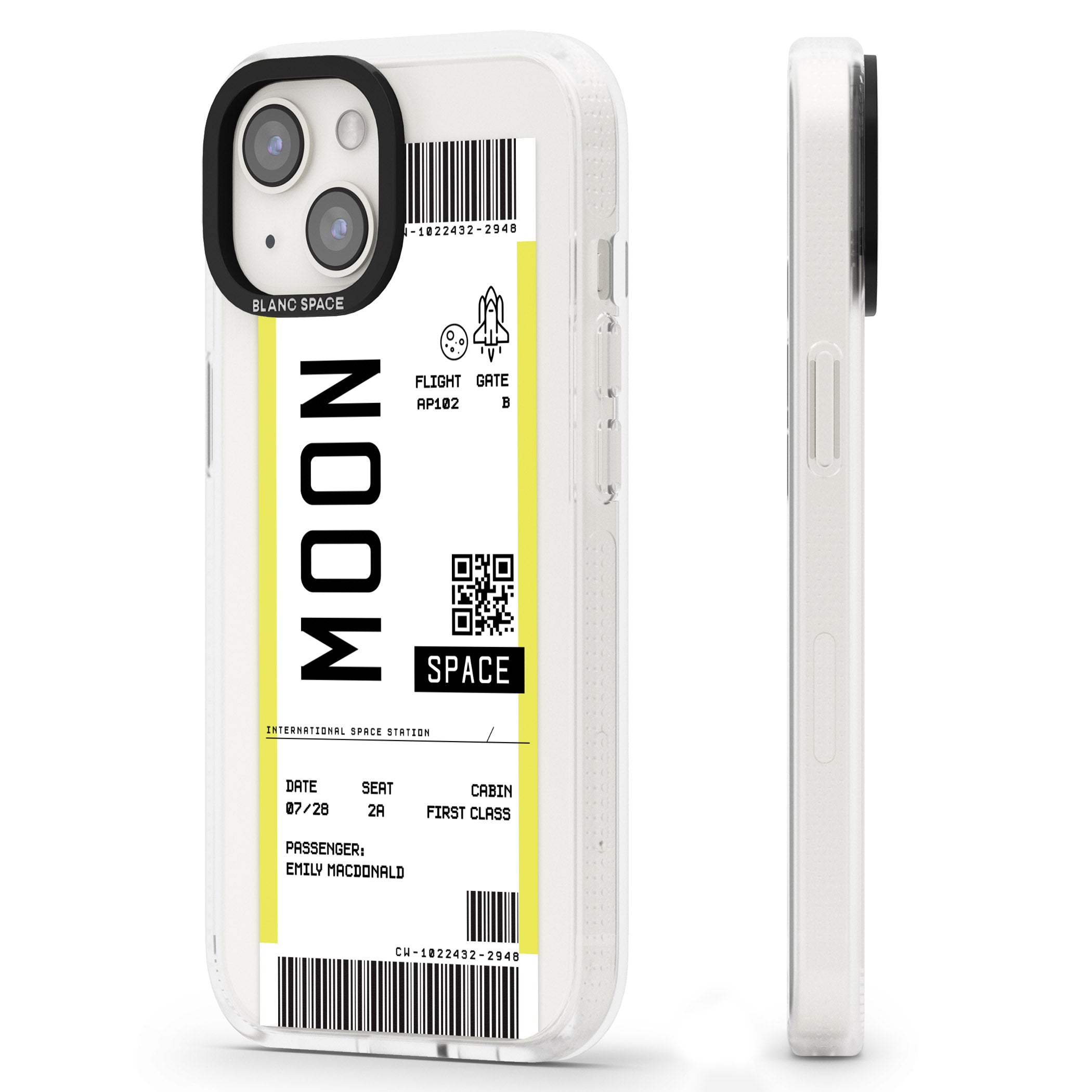 Personalised Moon Space Travel Ticket iPhone 15 / 14 / 13 Clear Case Impact Air - Blanc Space