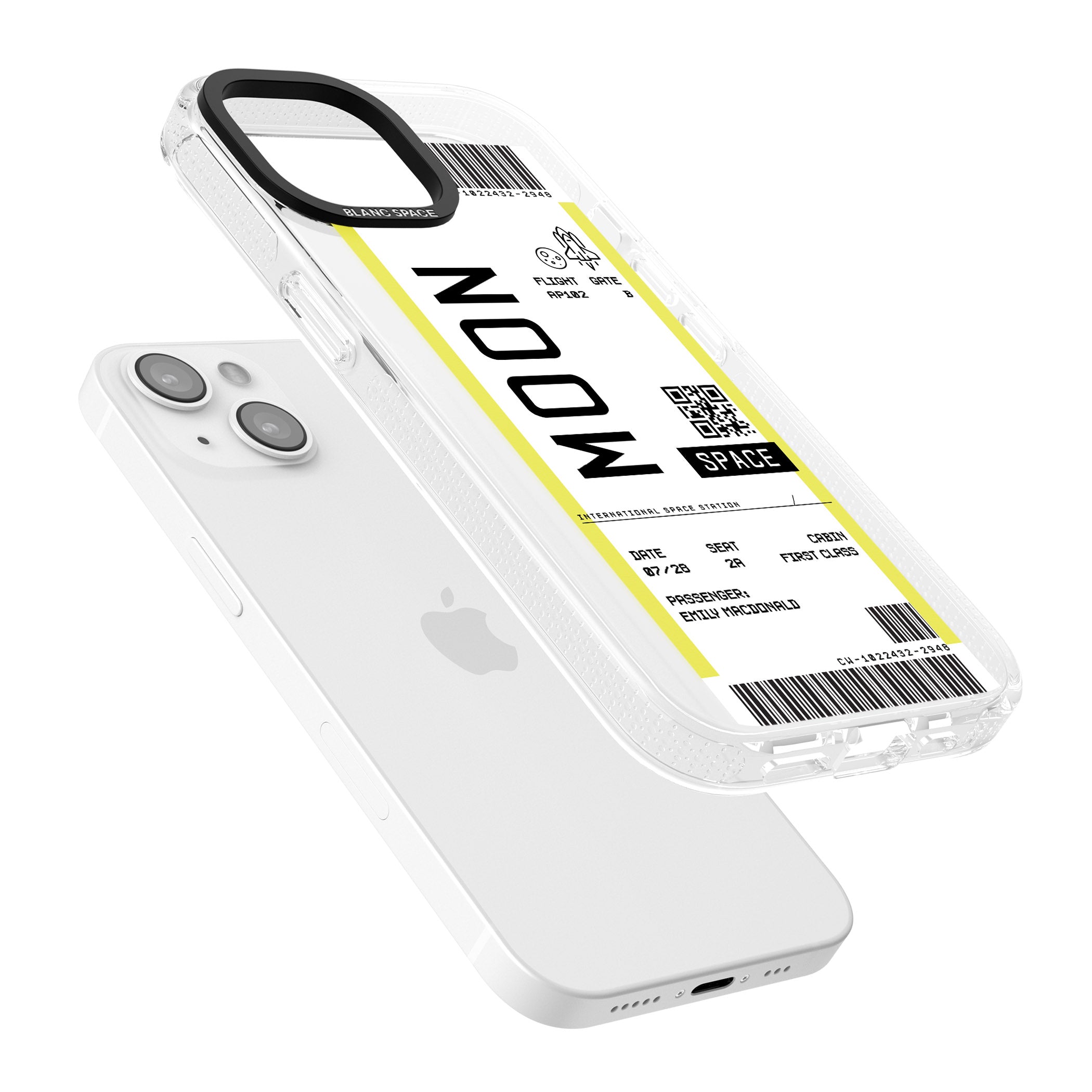 Personalised Moon Space Travel Ticket iPhone 15 / 14 / 13 Clear Case Impact Air - Blanc Space