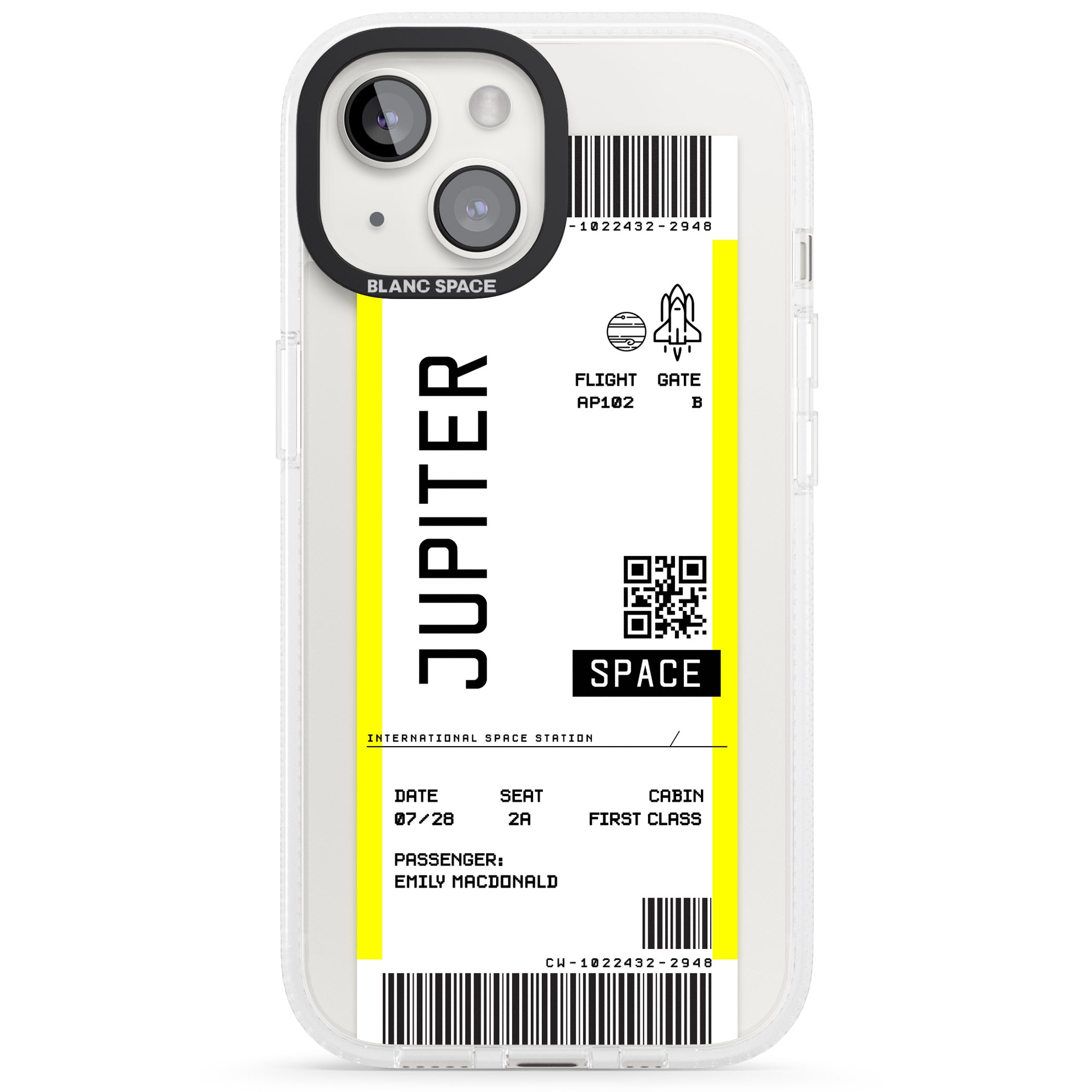 Personalised Jupiter Travel Ticket iPhone 15 / 14 / 13 Clear Case Impact Air - Blanc Space