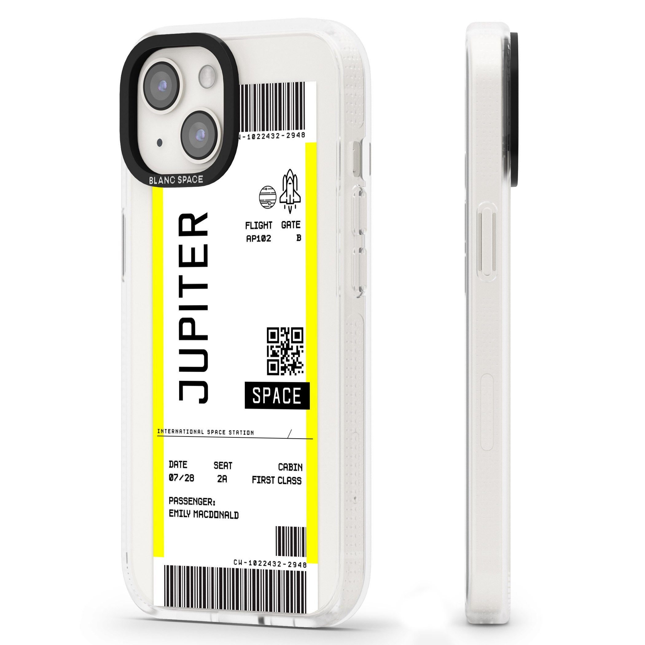 Personalised Jupiter Travel Ticket iPhone 15 / 14 / 13 Clear Case Impact Air - Blanc Space