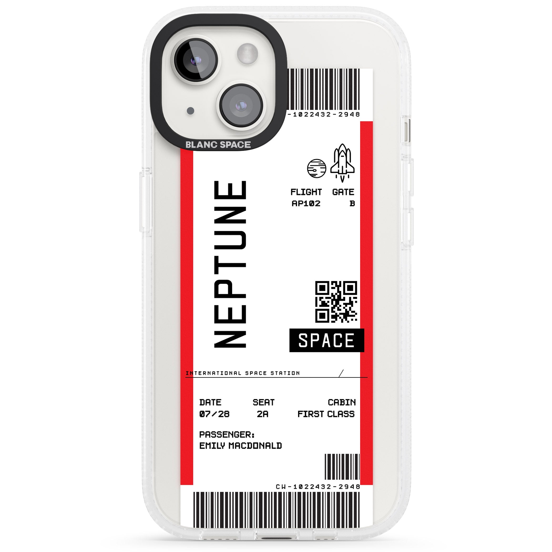 Personalised Neptune Space Travel Ticket iPhone 15 / 14 / 13 Clear Case Impact Air - Blanc Space