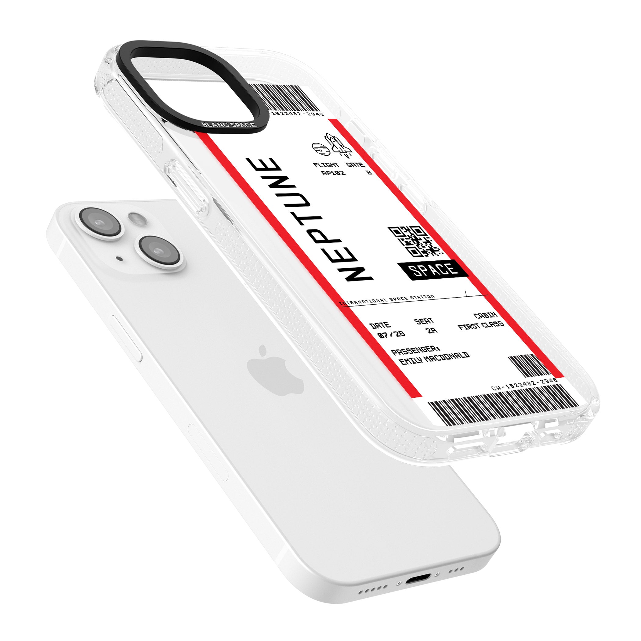Personalised Neptune Space Travel Ticket iPhone 15 / 14 / 13 Clear Case Impact Air - Blanc Space