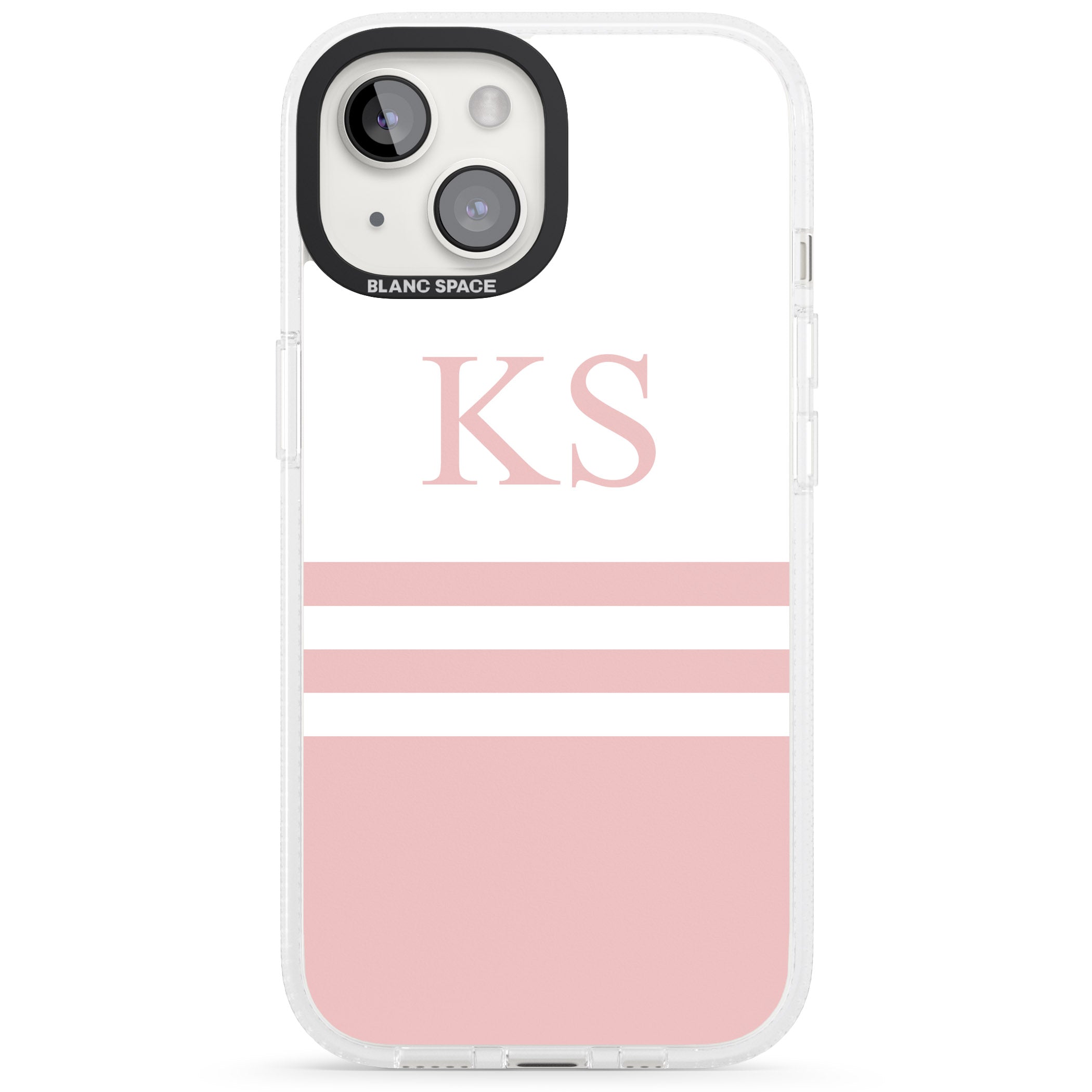 Personalised Minimal Pink Stripes & Initials iPhone 15 / 14 / 13 Clear Case Impact Air - Blanc Space